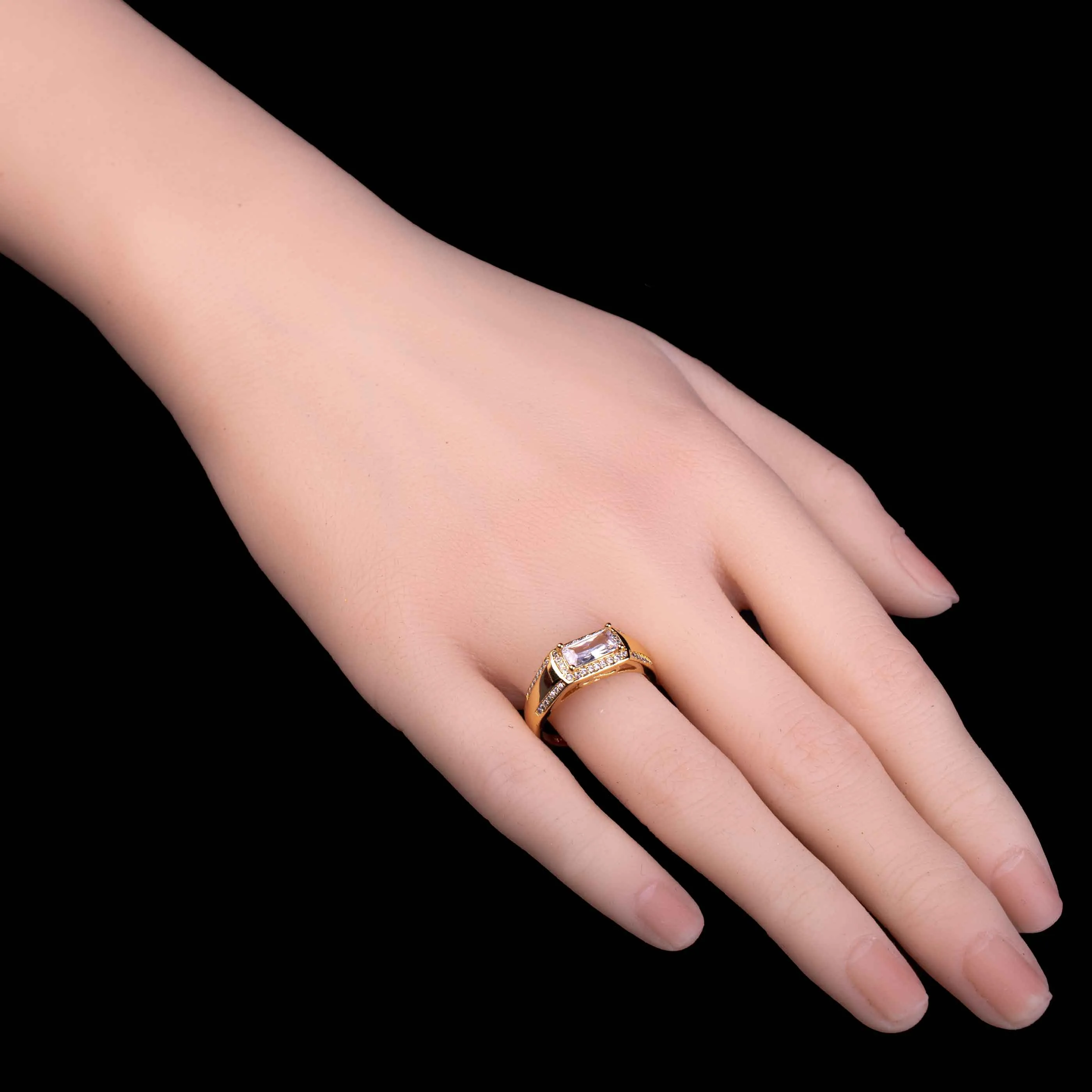 White Zircon Studded Golden Ring