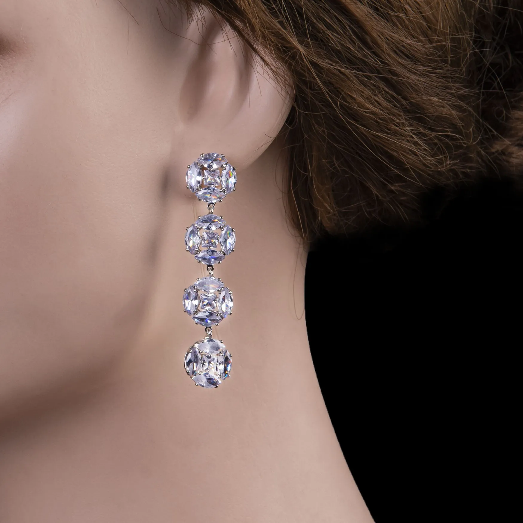 Four Stone Cluster Dangle Drop Earrings