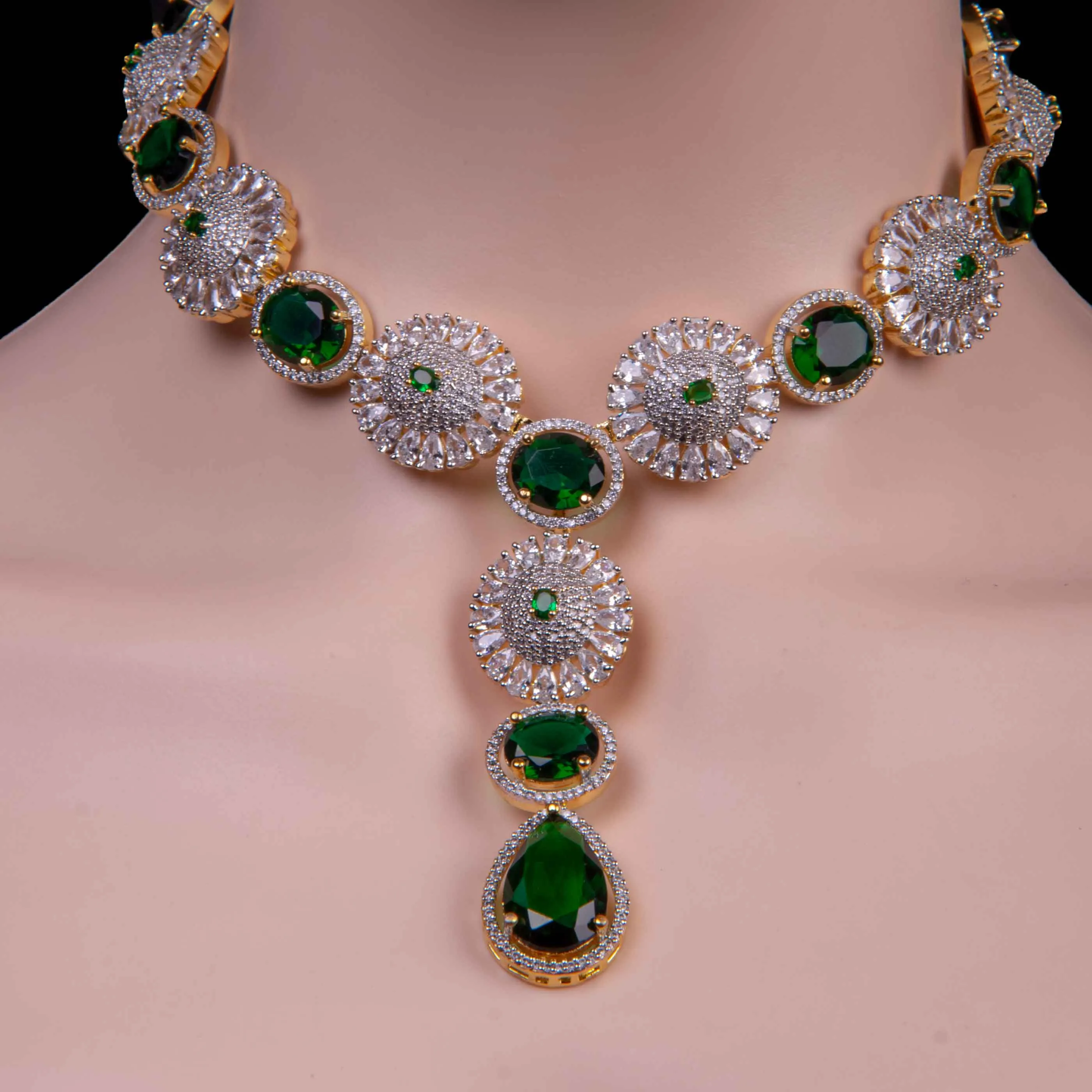 Crystal Green Stone Necklace Set