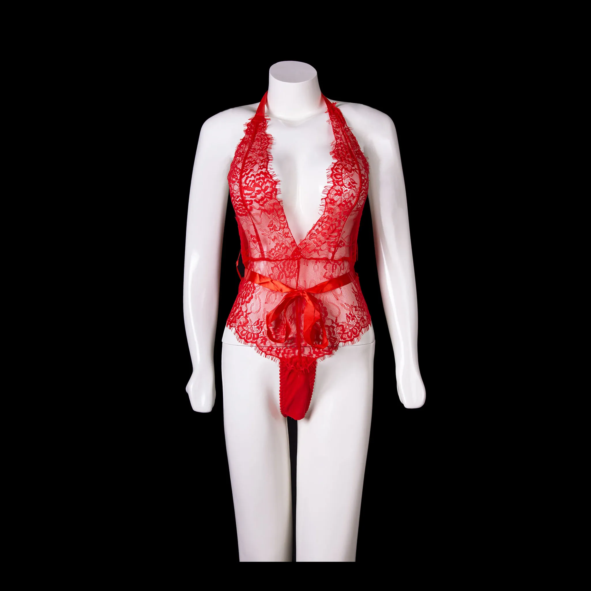 Lace Halter Bow Teddy Lingerie