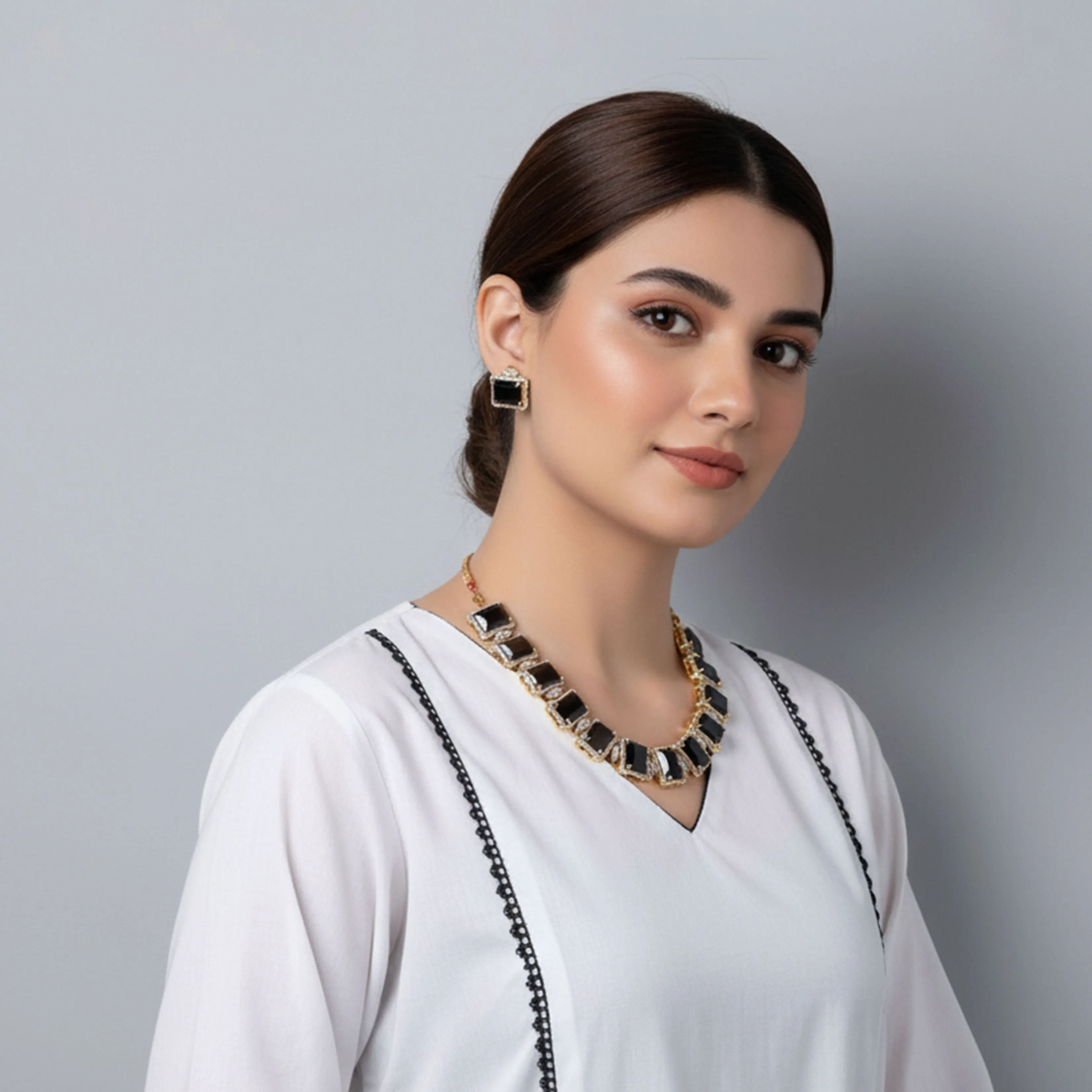 Rectangle Faux Crystal Necklace Sets