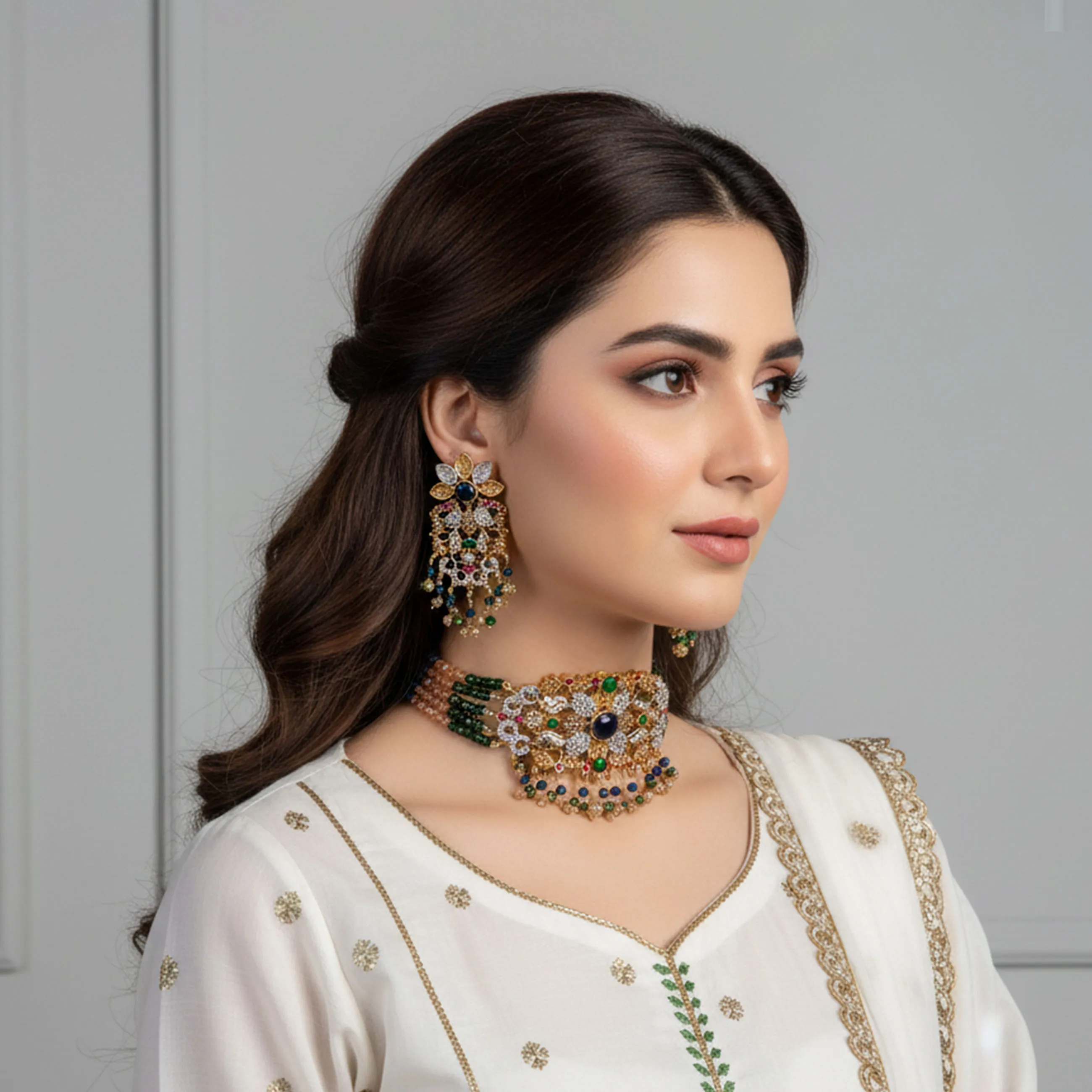 Golden Bridal Choker Necklace Set