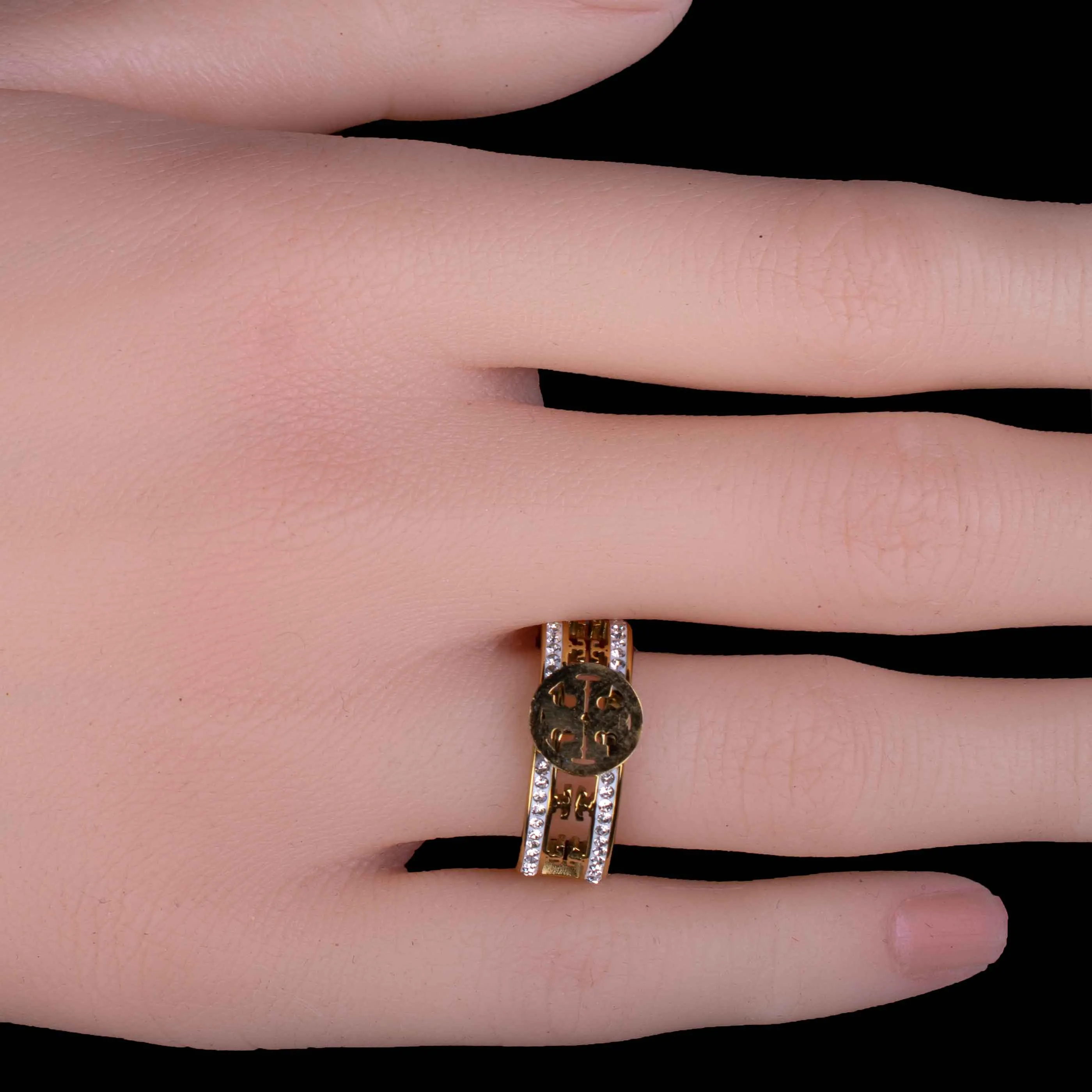 Crystal Gold Plated Stainless Steel Ring