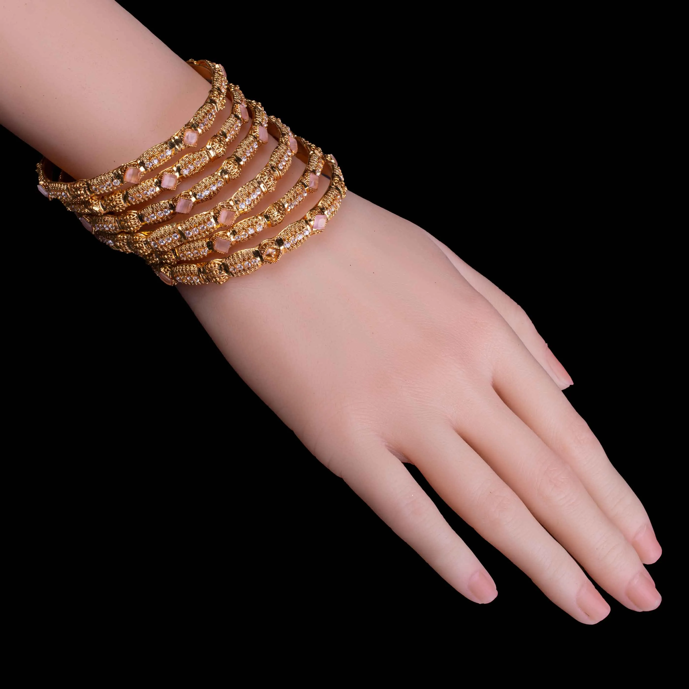 Elegant Gold Crystal Bangle Set