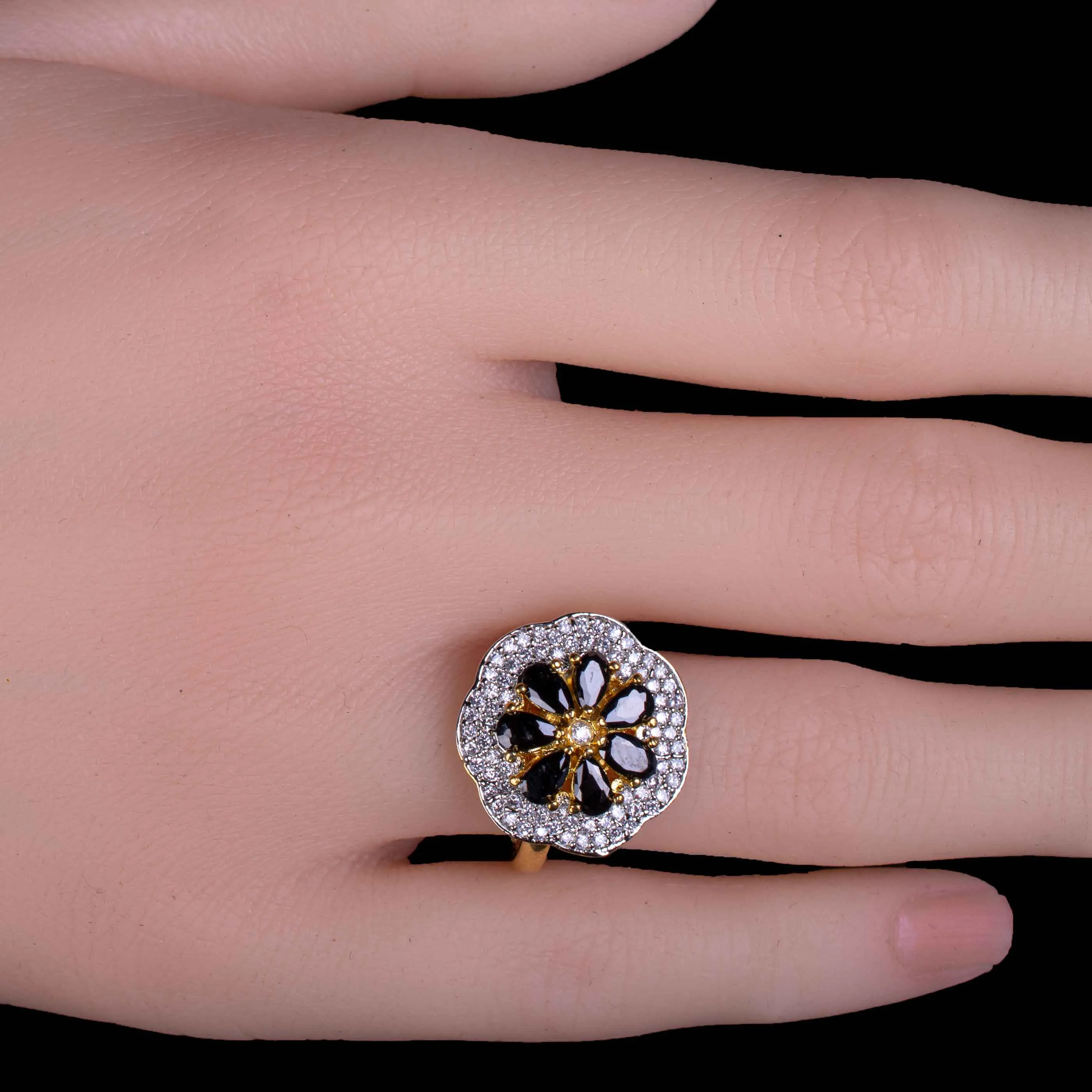 Midnight Bloom Floral Cocktail Ring