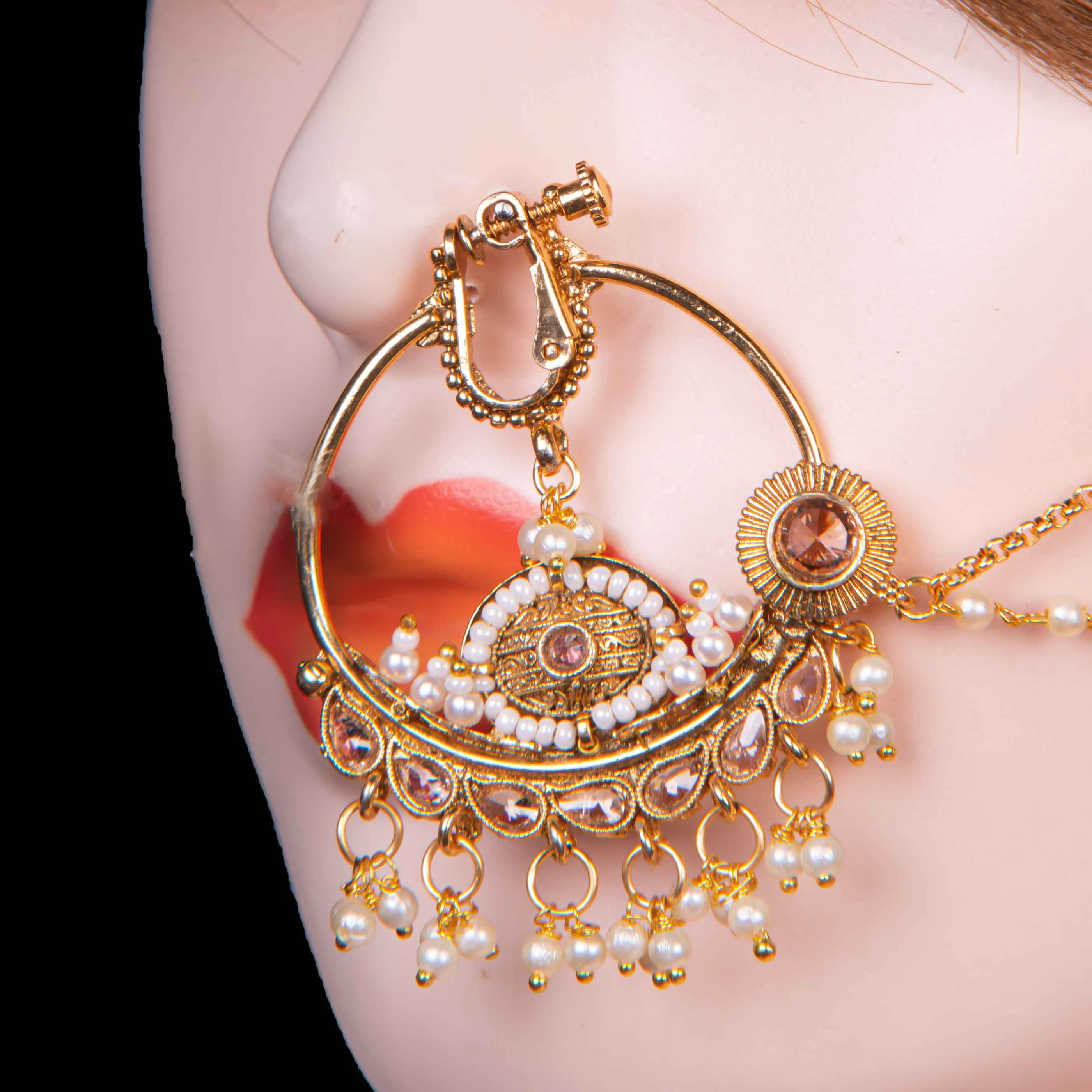 Bridal Nose Ring with pearl chain