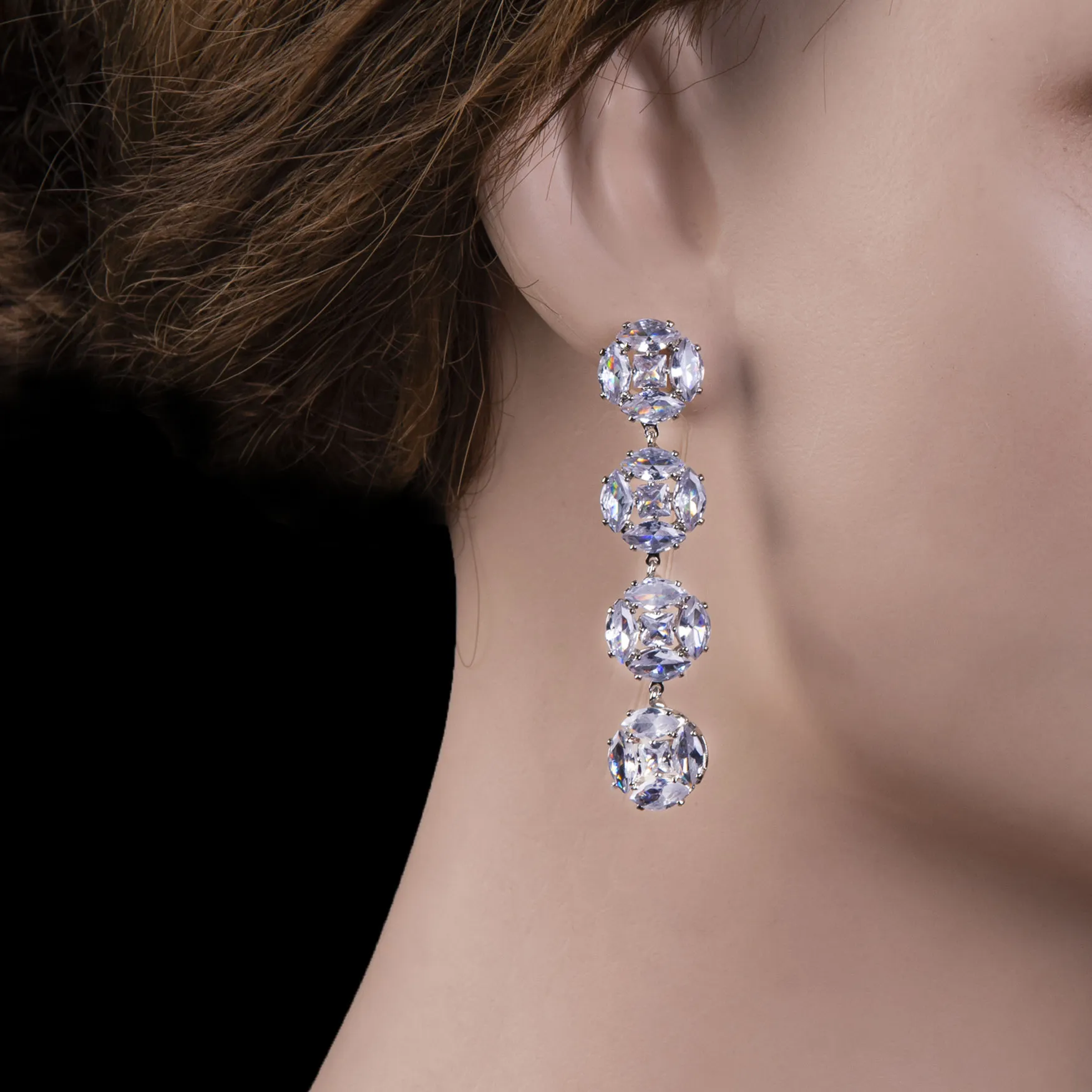 Four Stone Cluster Dangle Drop Earrings