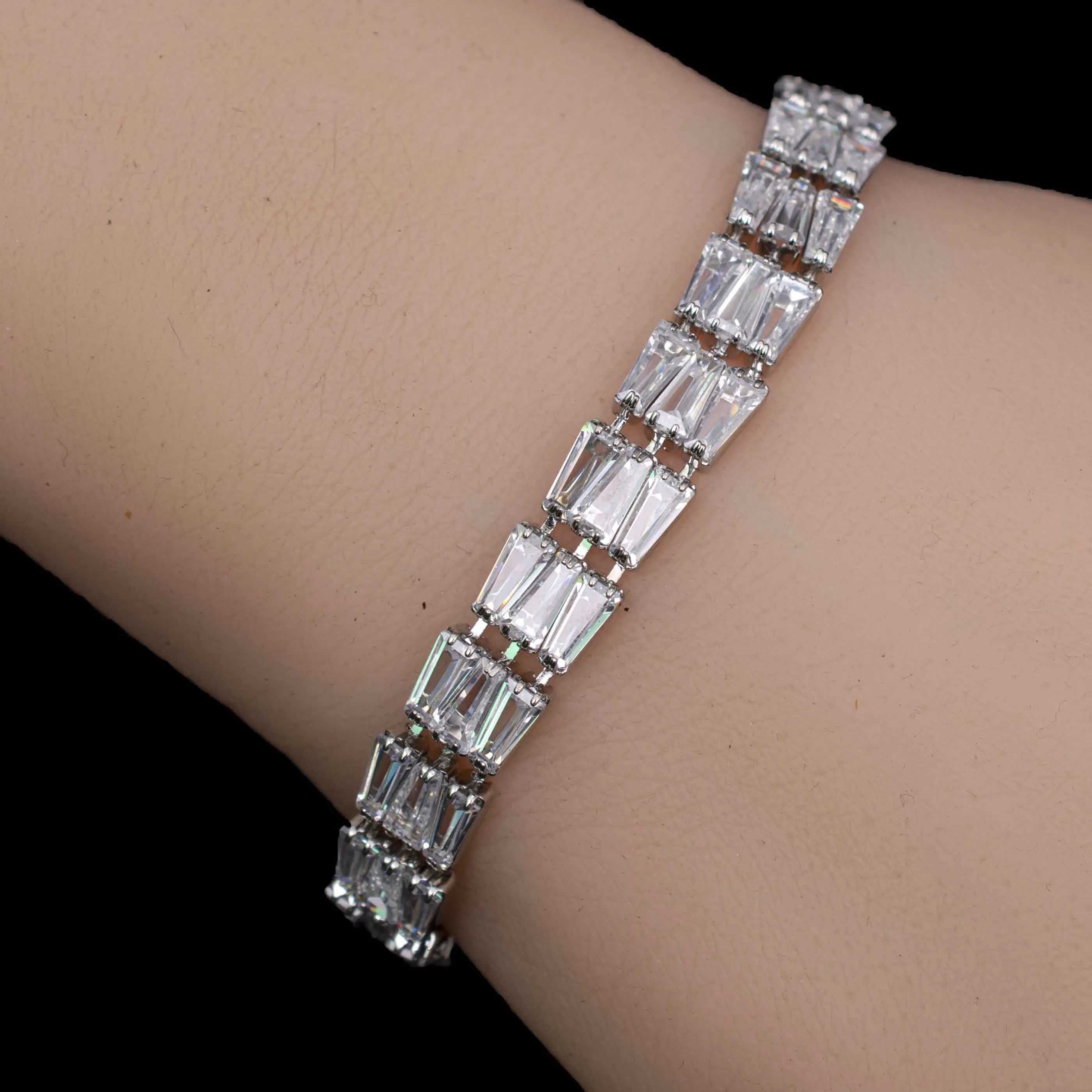 Sterling Silver Emerald Cut Gemstone Bracelets