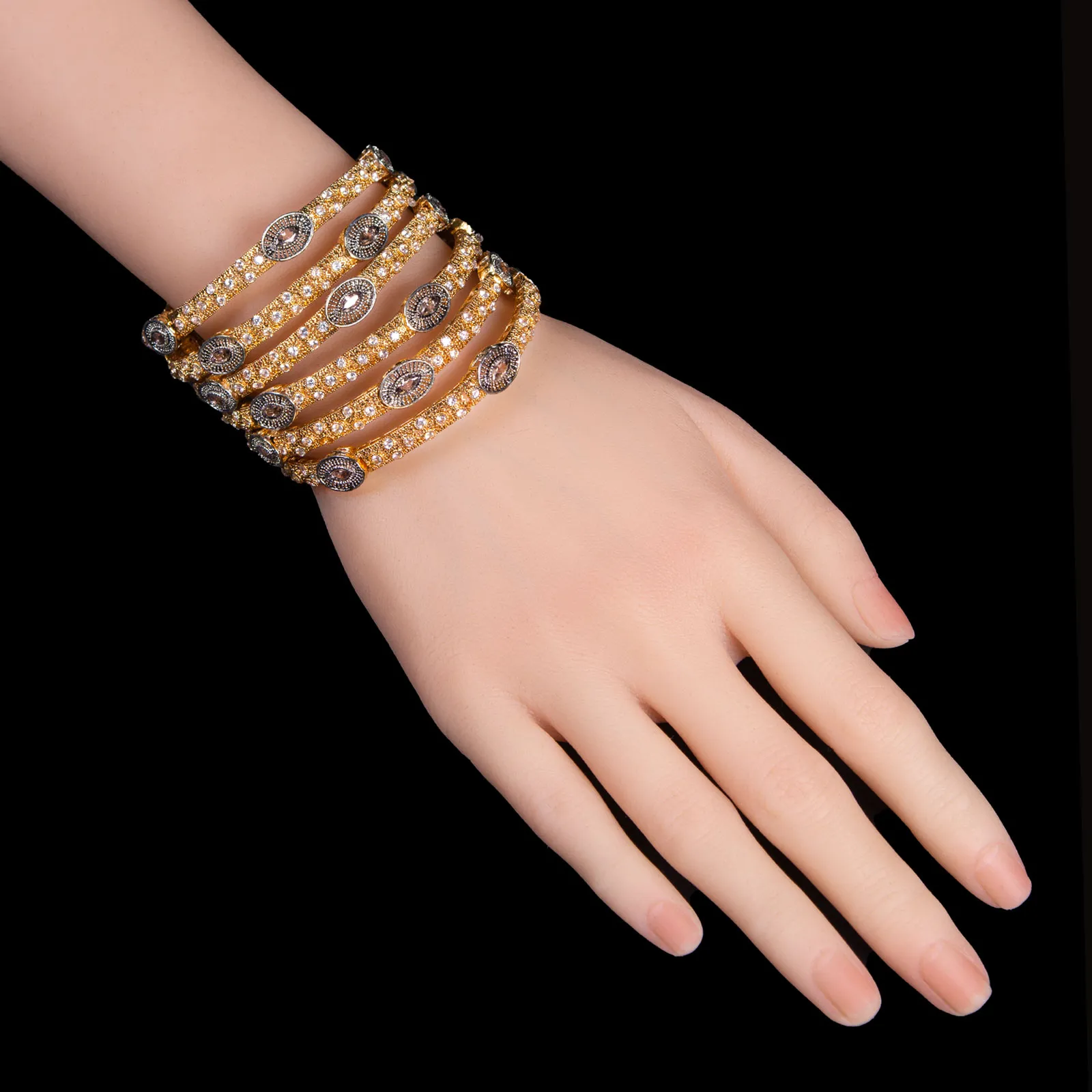 Regal Oval Stone Golden Bangles