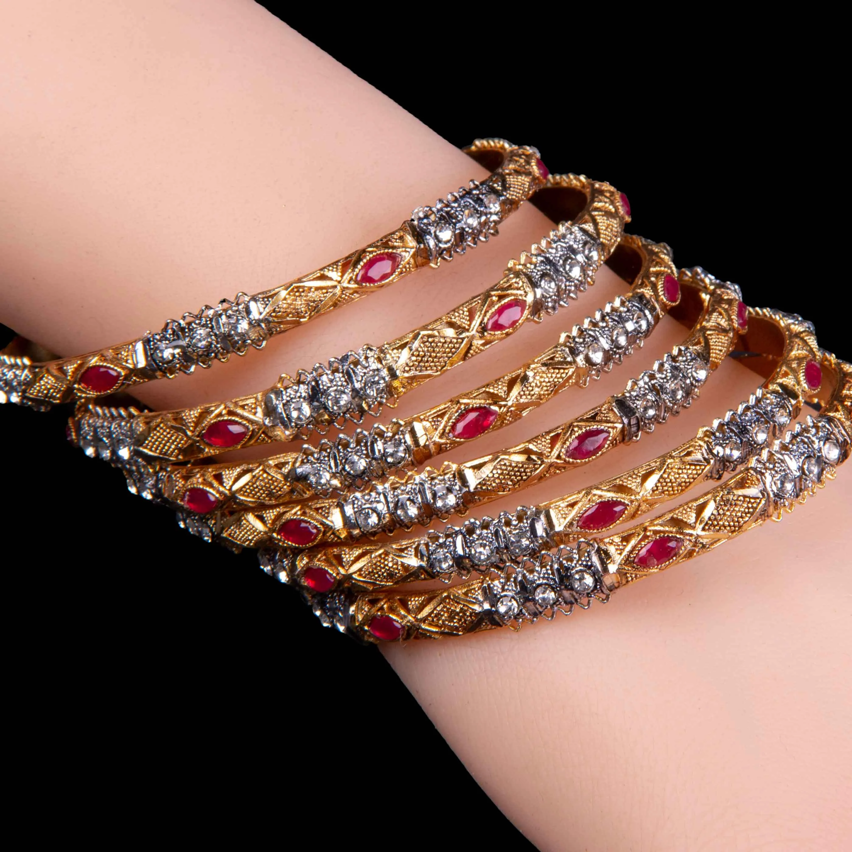 Golden Red Stone Copper Bangles