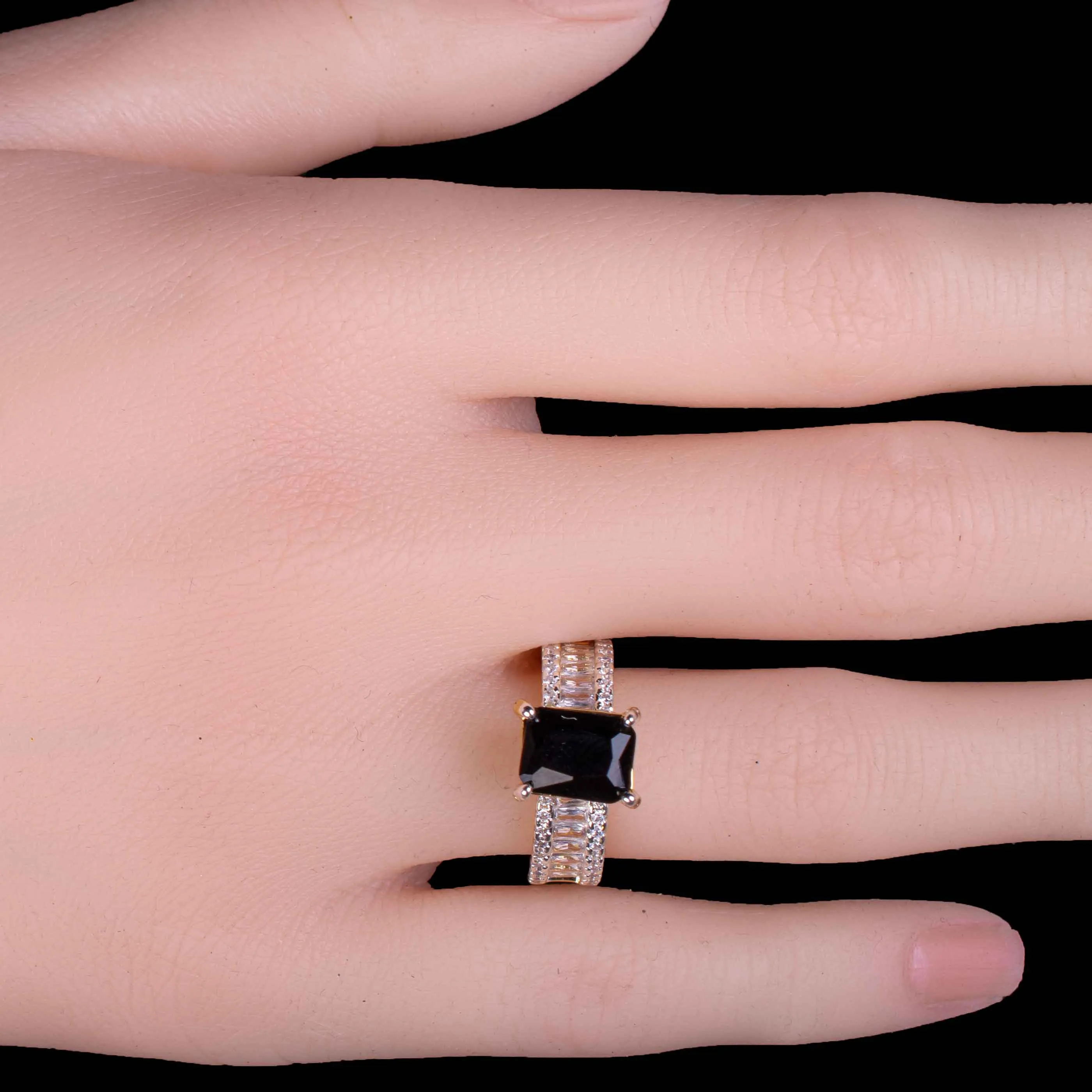 Black Emerald Cut Adjustable Size Ring