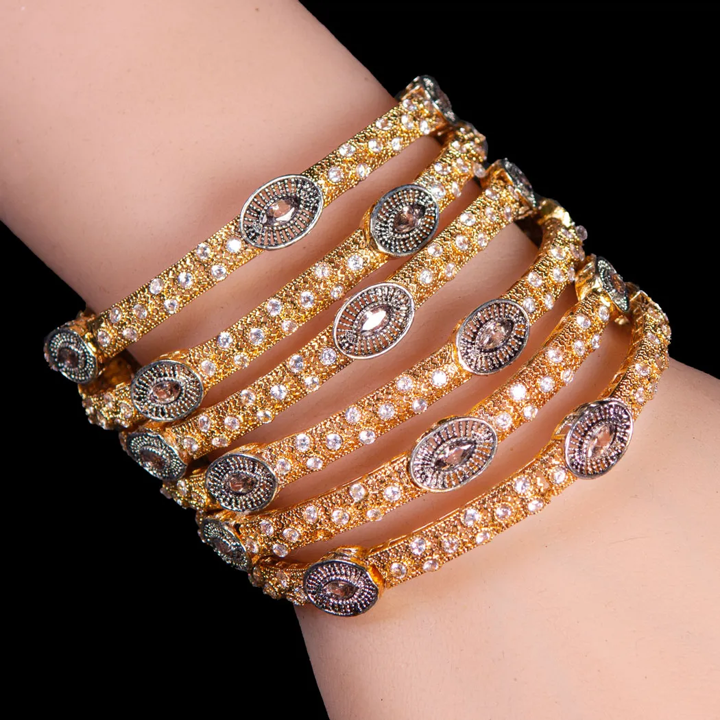 Regal Oval Stone Golden Bangles