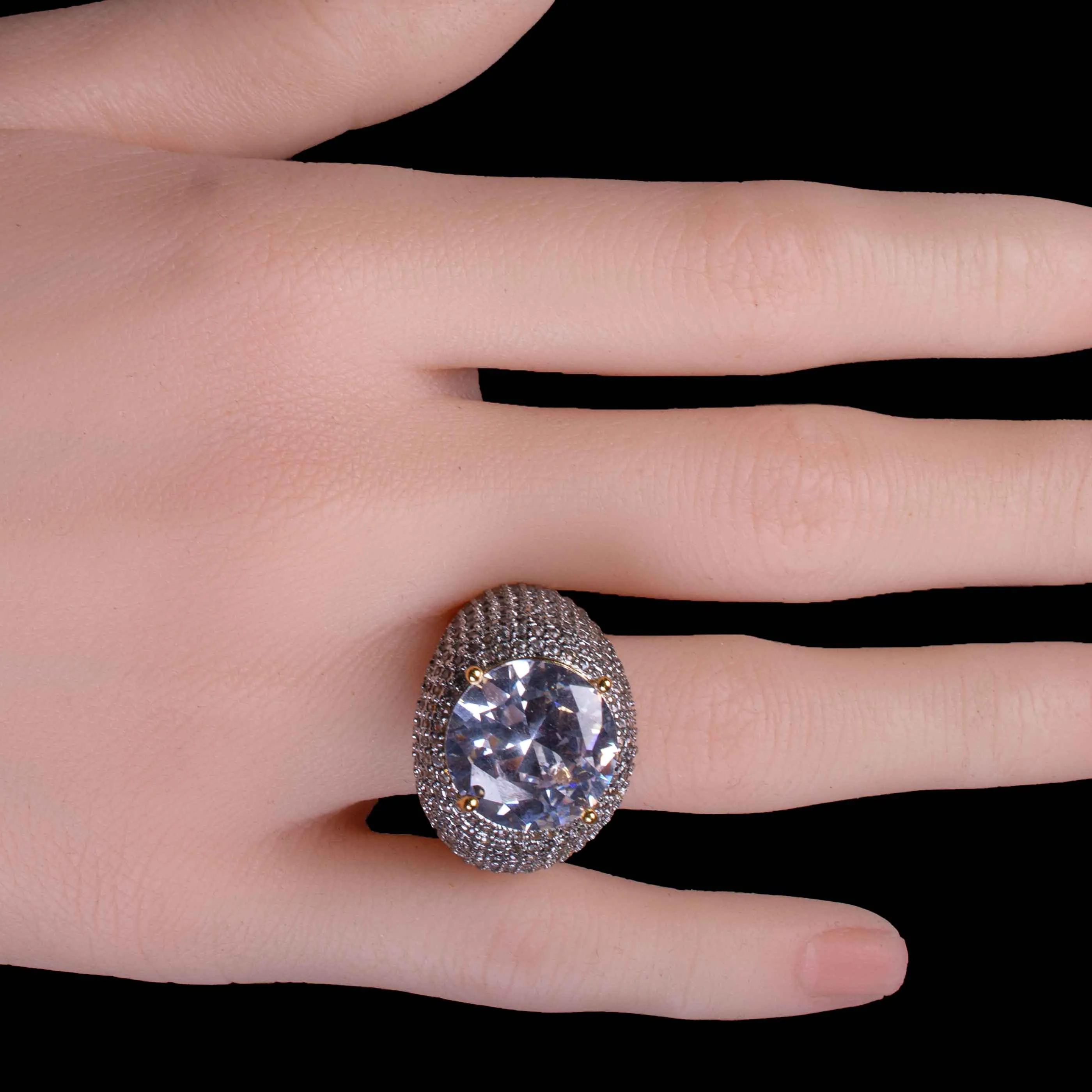 Hip Hop Brass Iced Out White Zircon Ring