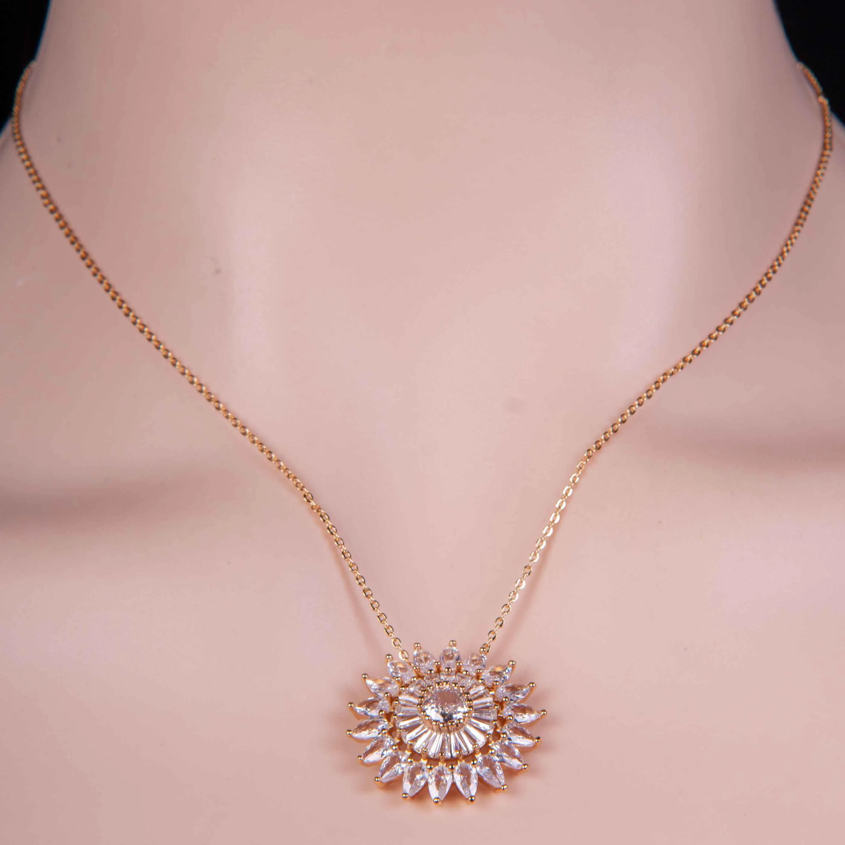 Sunflower Zircon Pendant Chain Locket