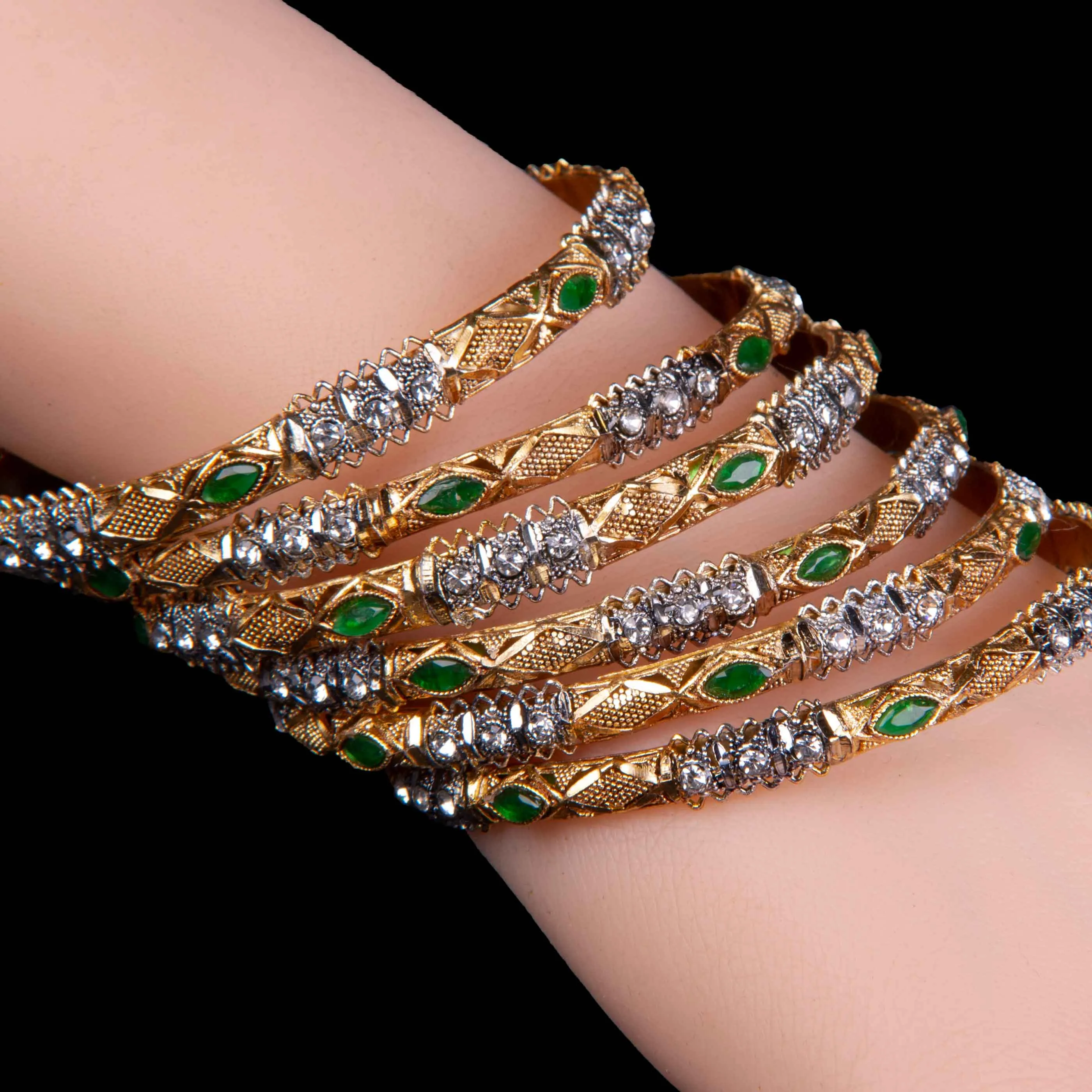 Green Stone Copper Bangles Set