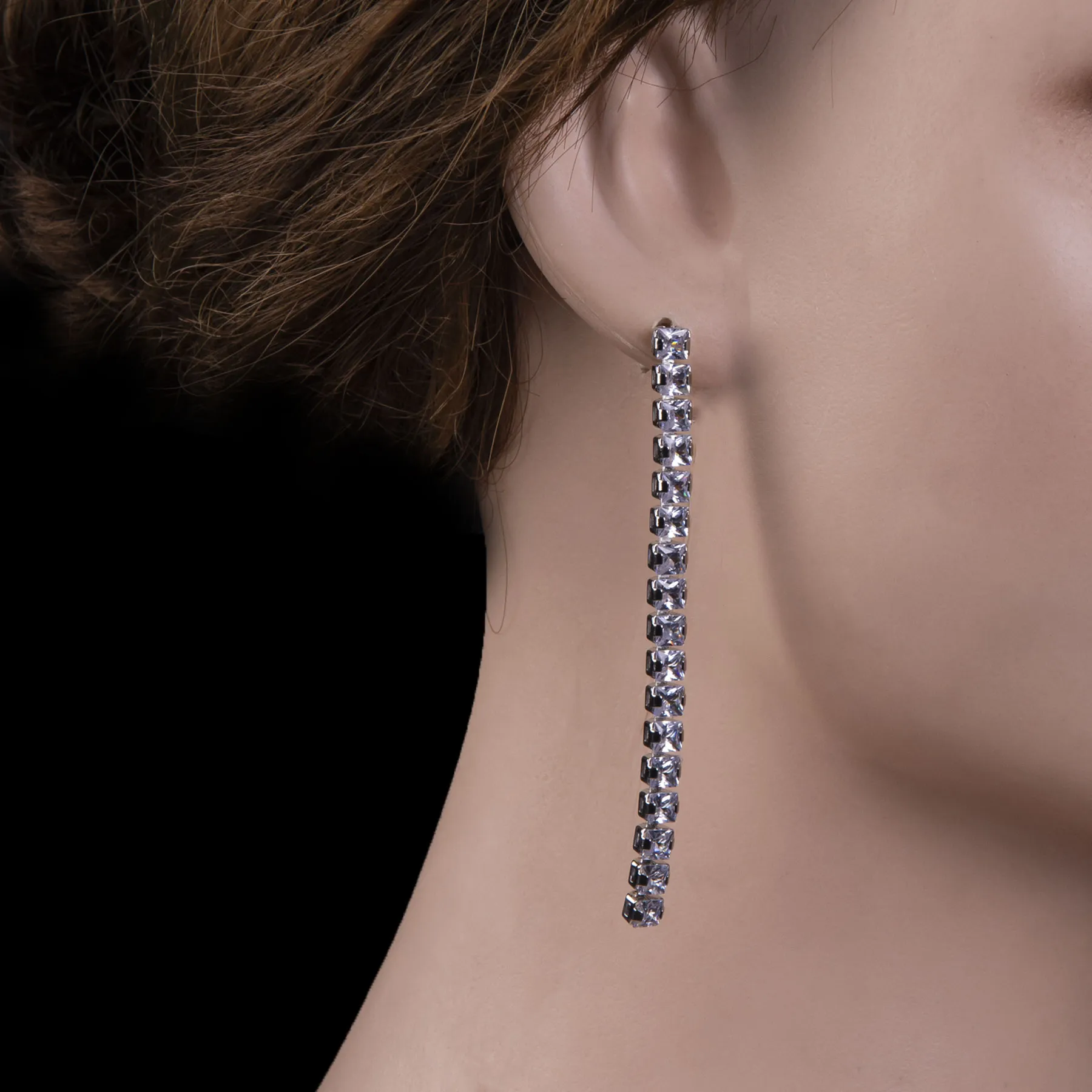 Extra Long CZ Tennis Drop Earrings