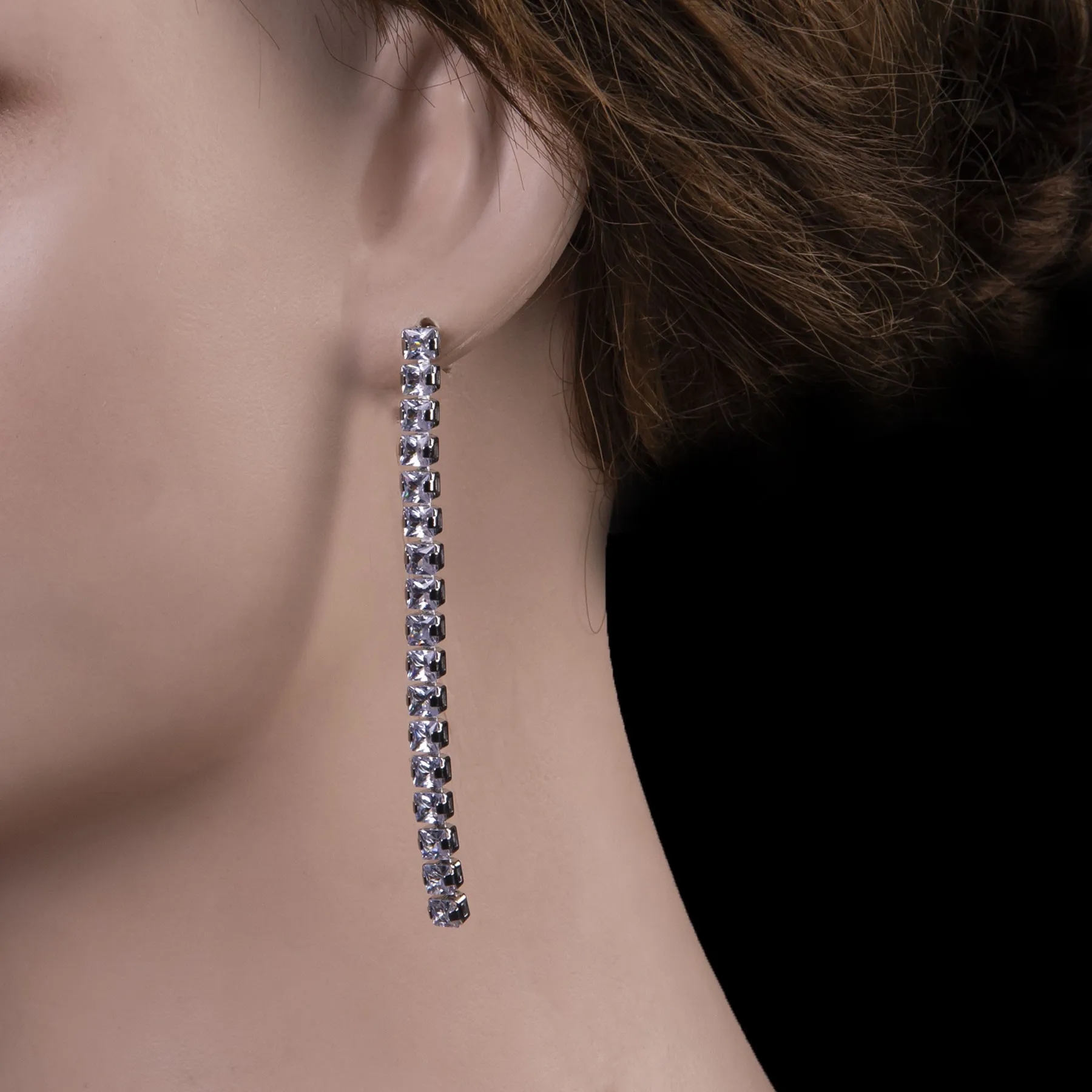 Extra Long CZ Tennis Drop Earrings