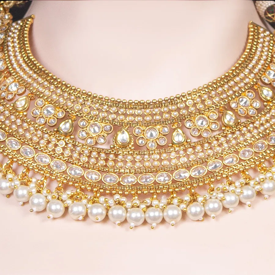 Gold Pearl Layered Bridal Collar Set