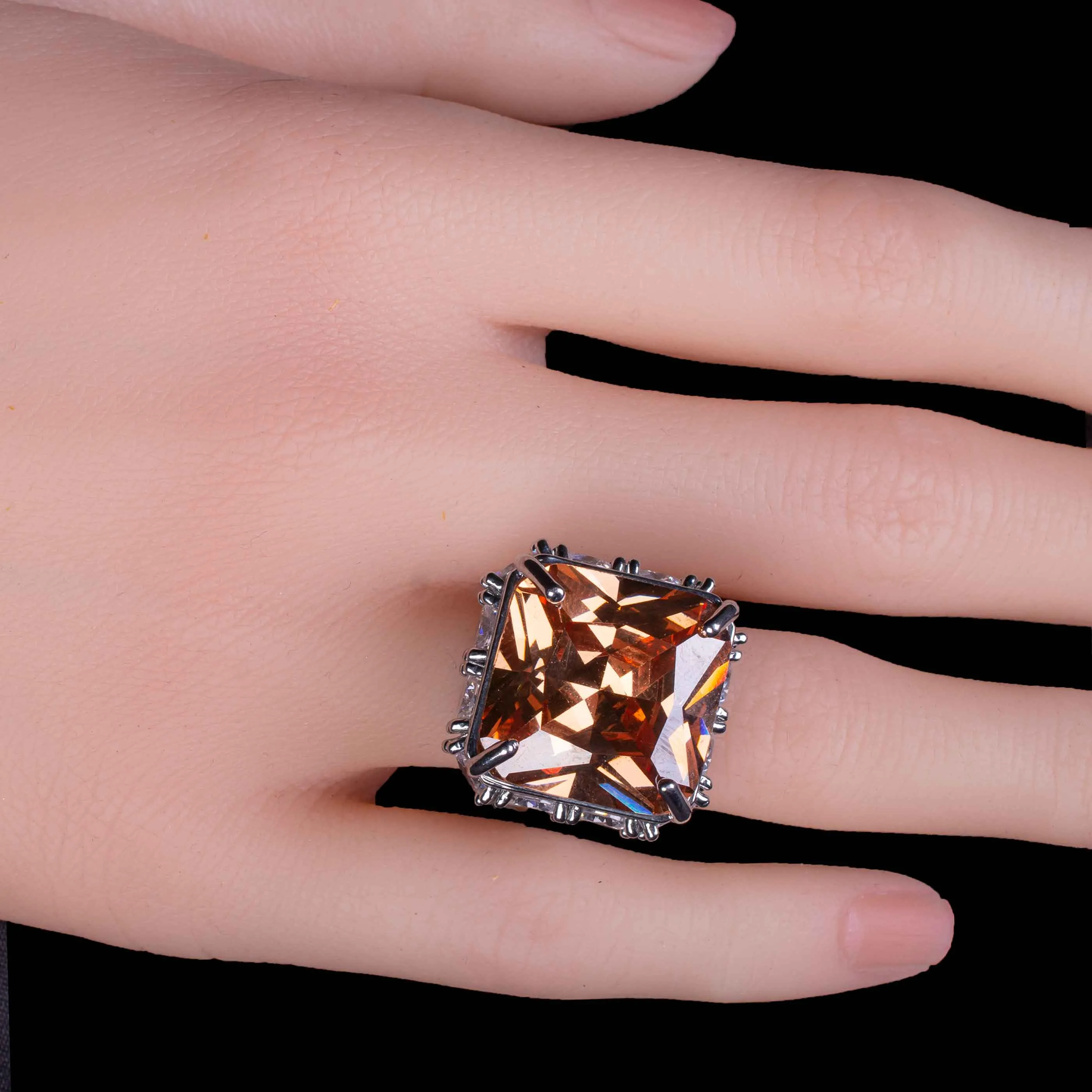 Brown Square Stone Crystal Ring