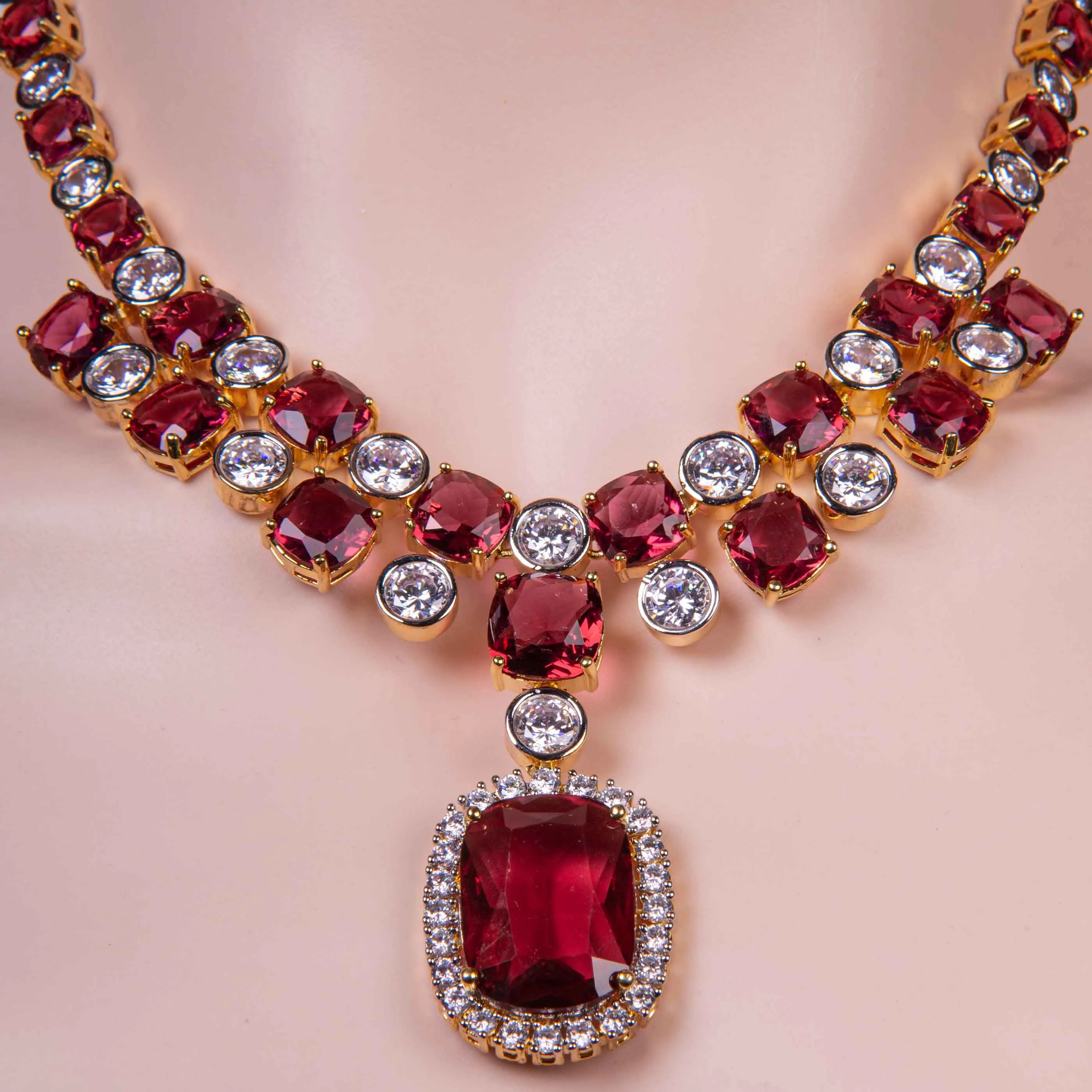 Ruby Necklace Set Red Pendant