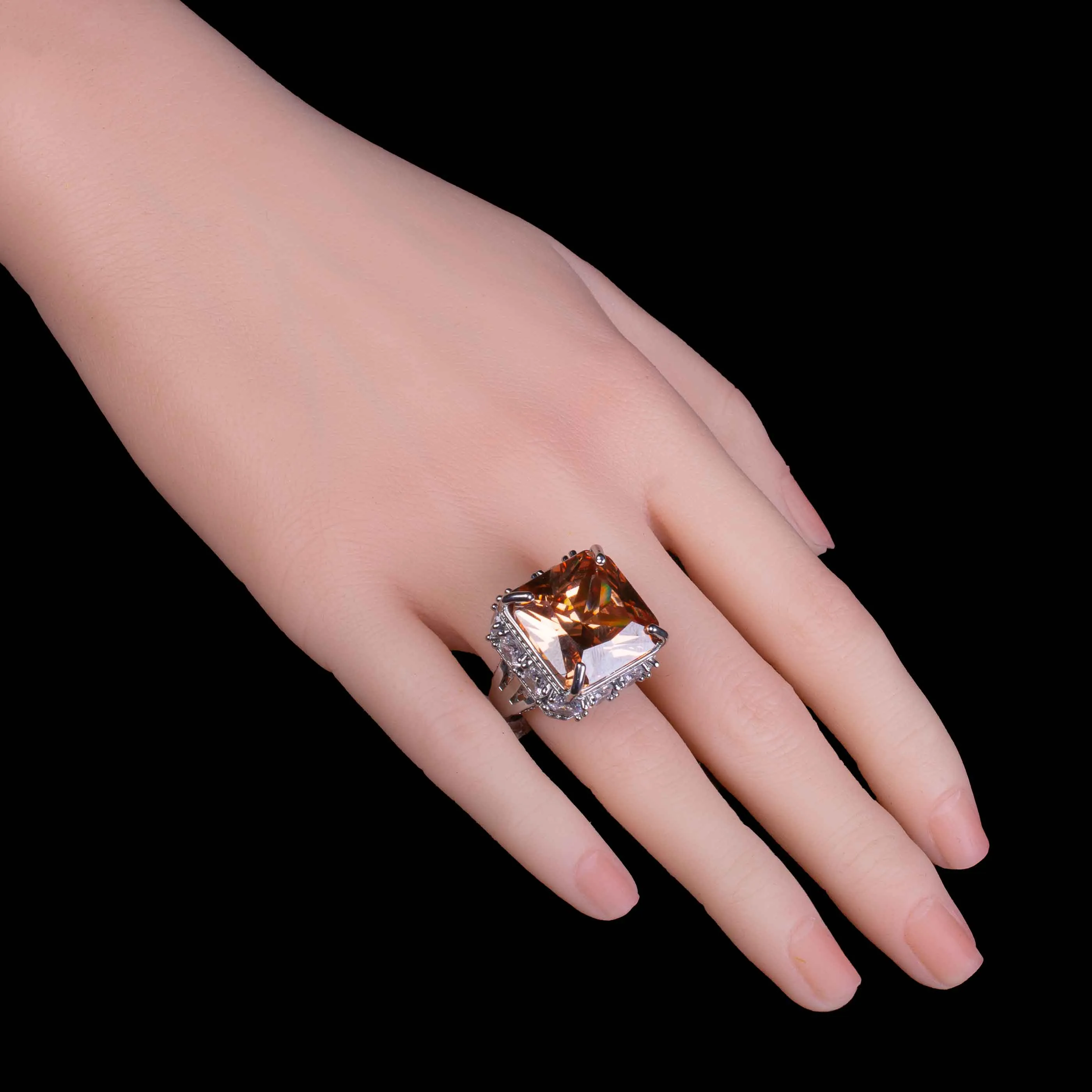 Brown Square Stone Crystal Ring