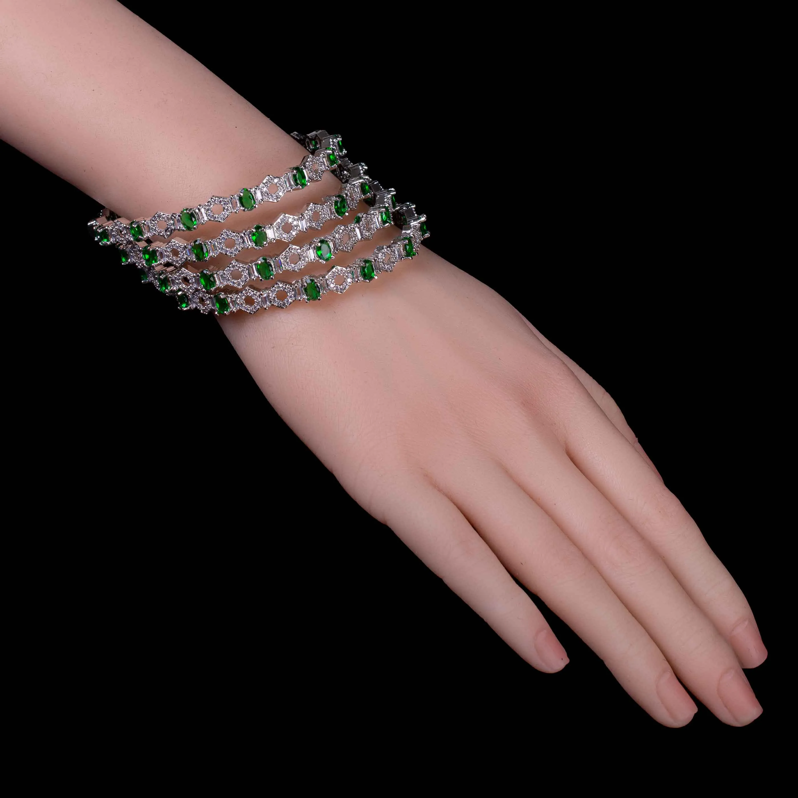 Silver Green Emerald Bangles
