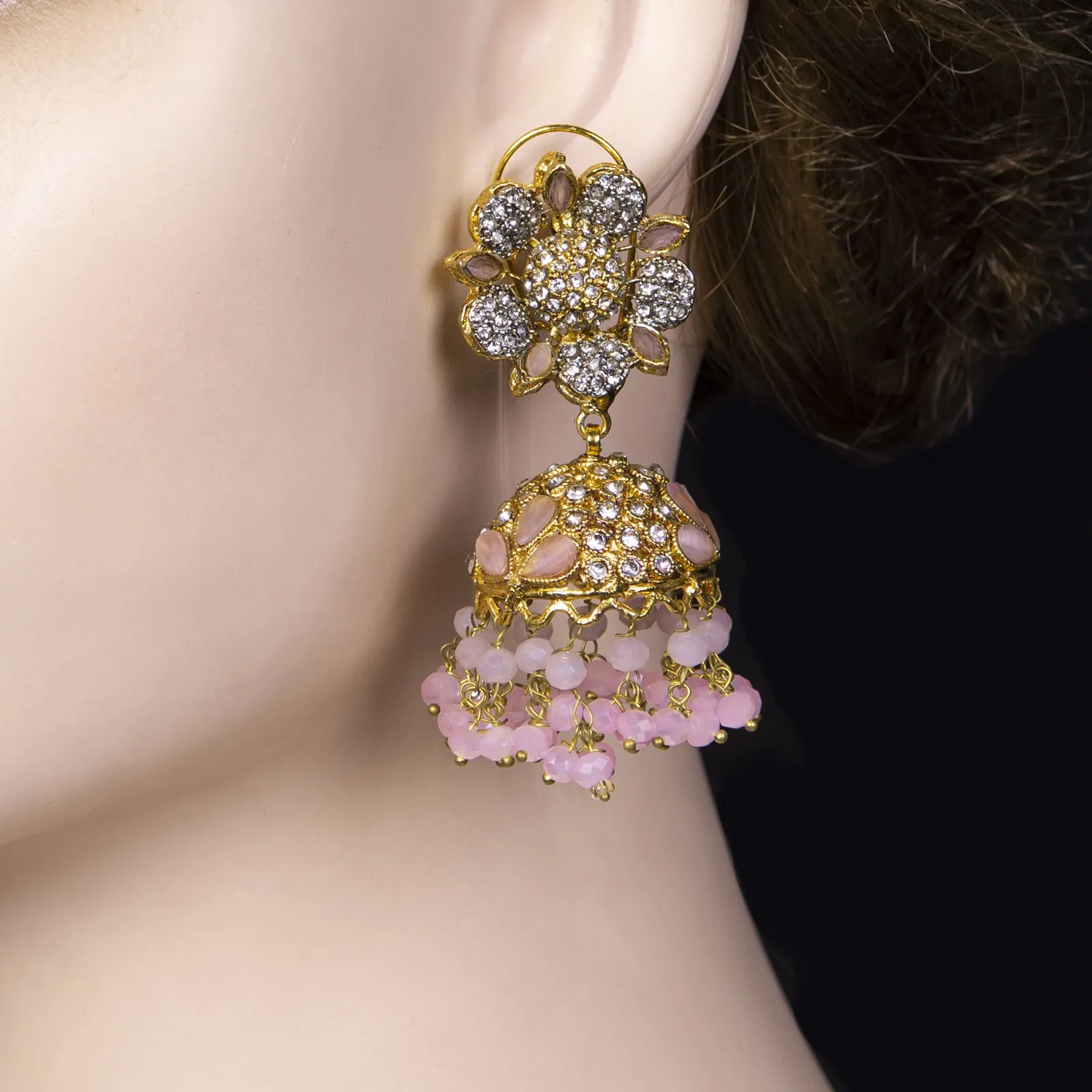 Bridal Crystal Bead Jhumka Earrings