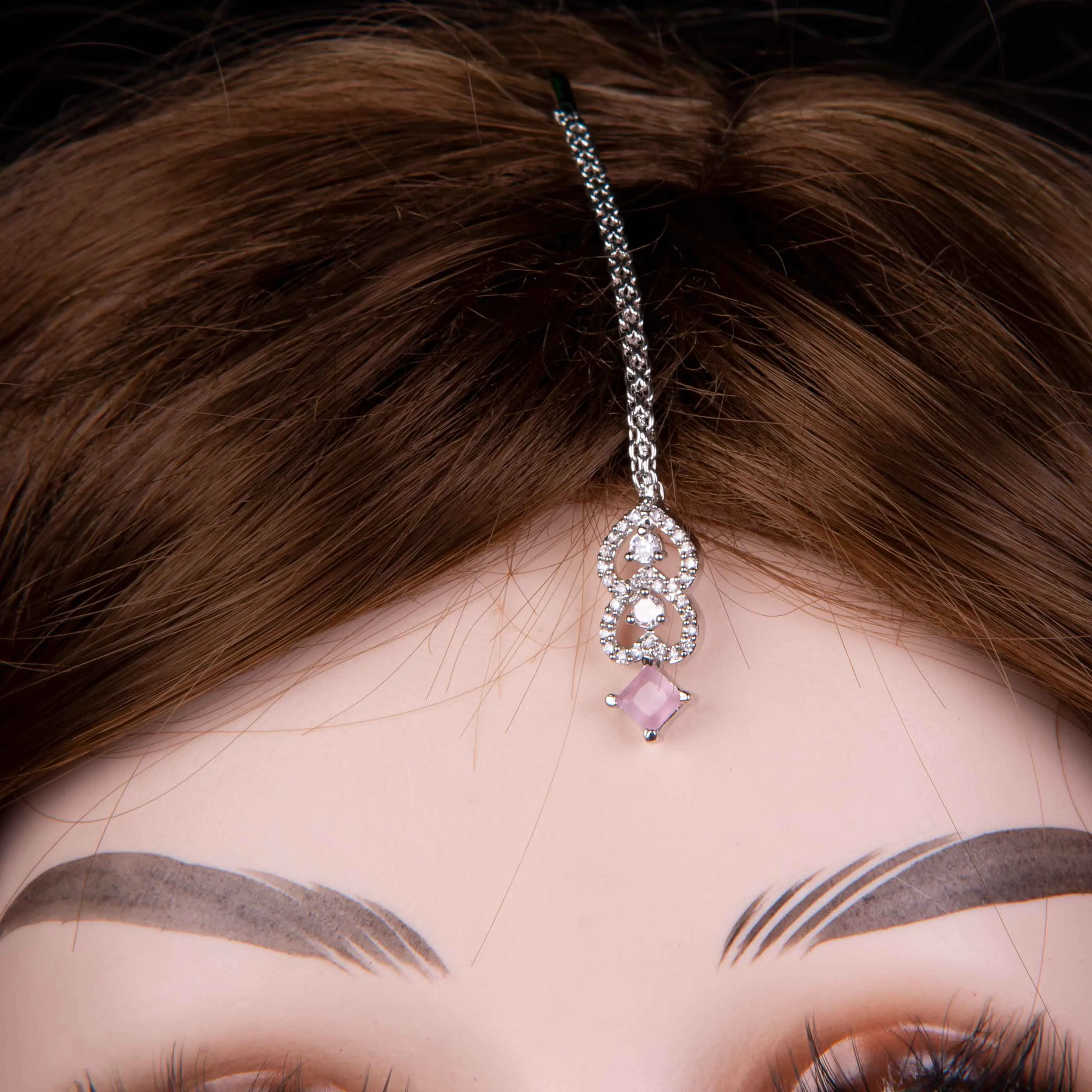 Pink Cubic Zircon Silver Necklace Set