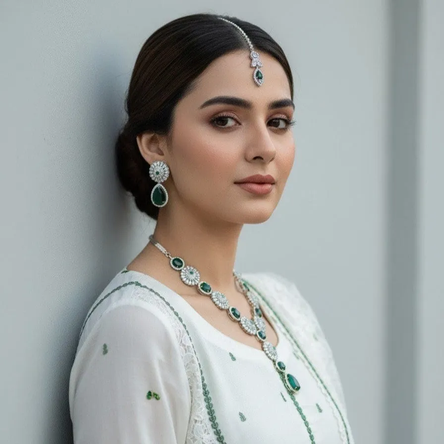 Crystal Green Stone Necklace Set