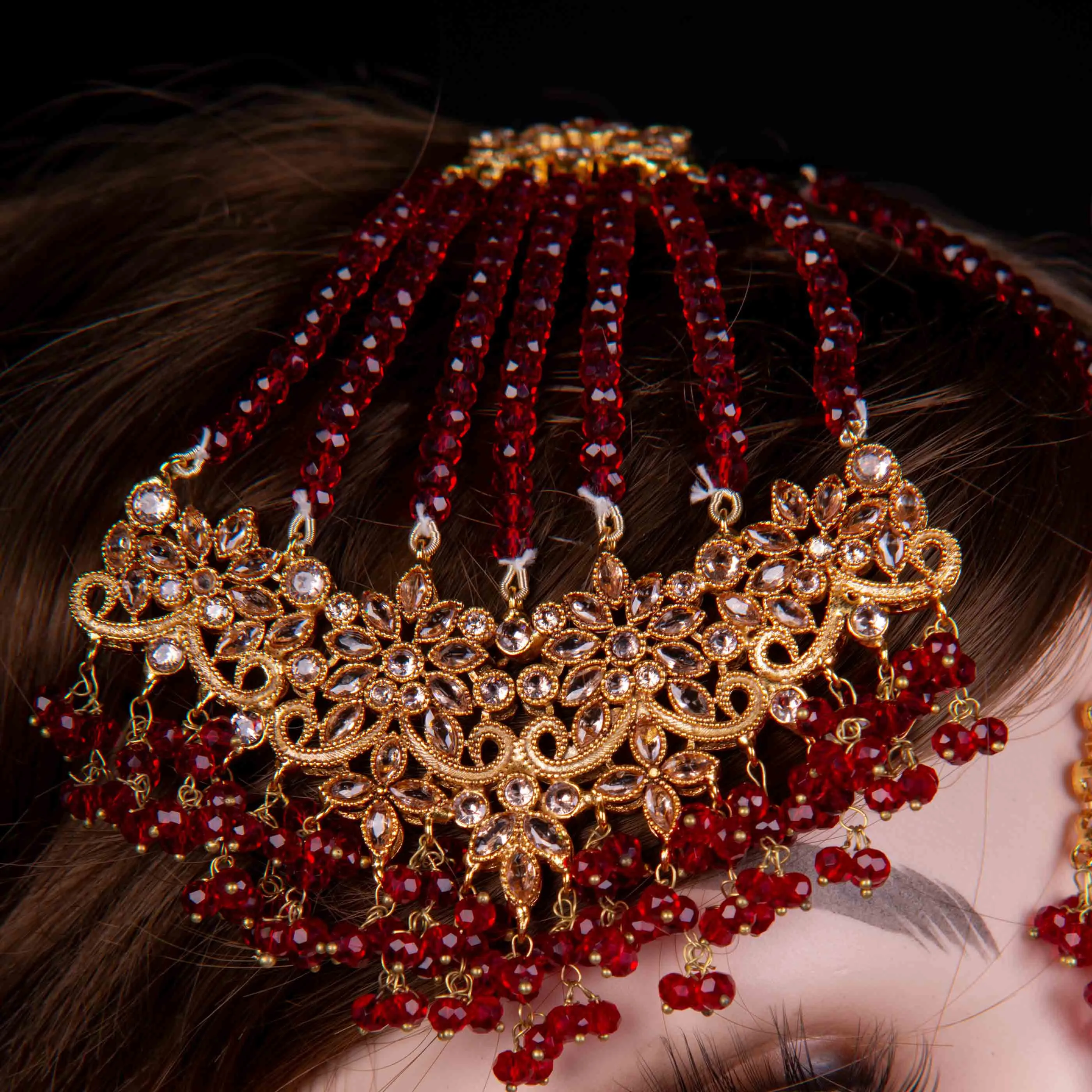 Red Beaded Bridal Necklace Jewelry Set