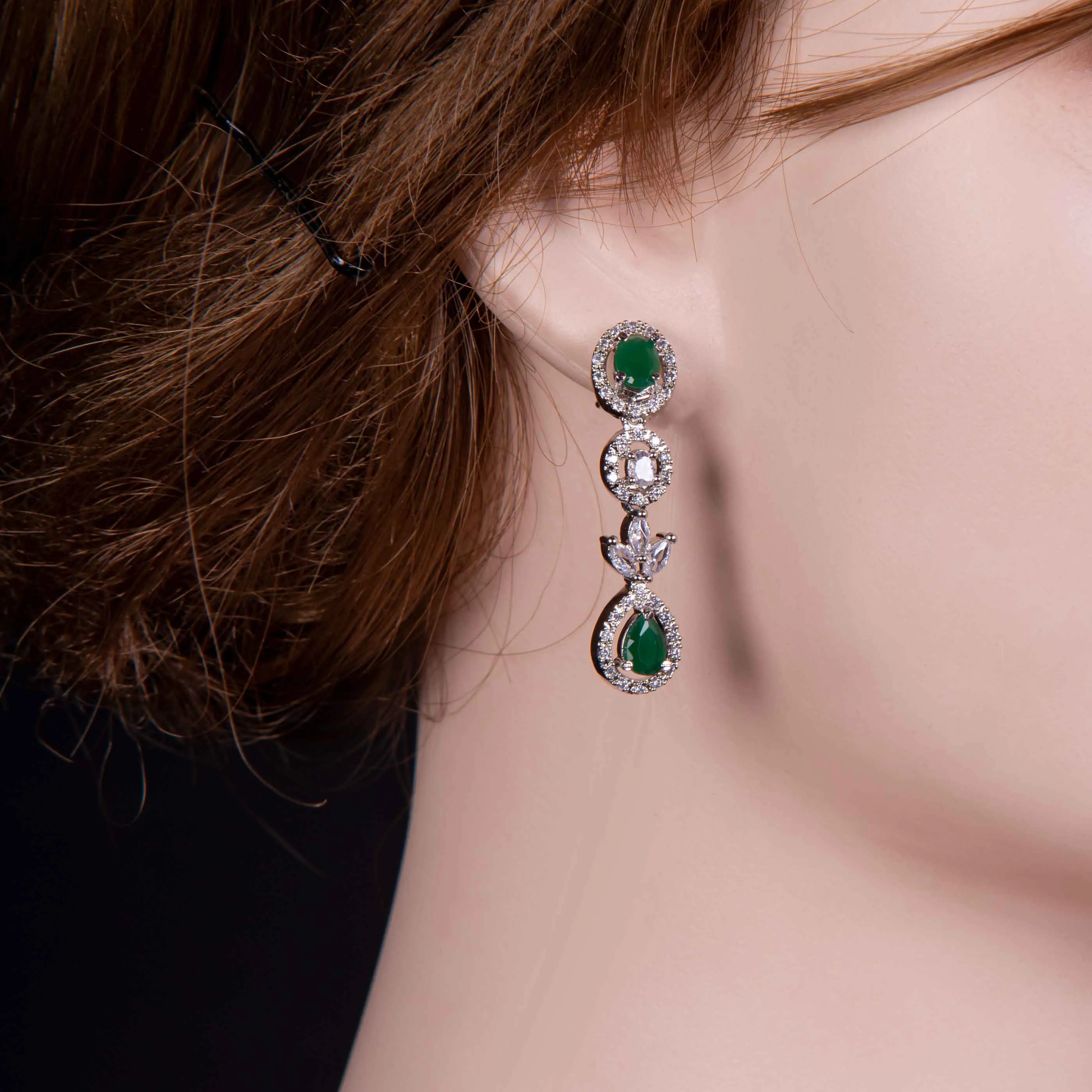 Green Emerald Stones Necklace Set 02