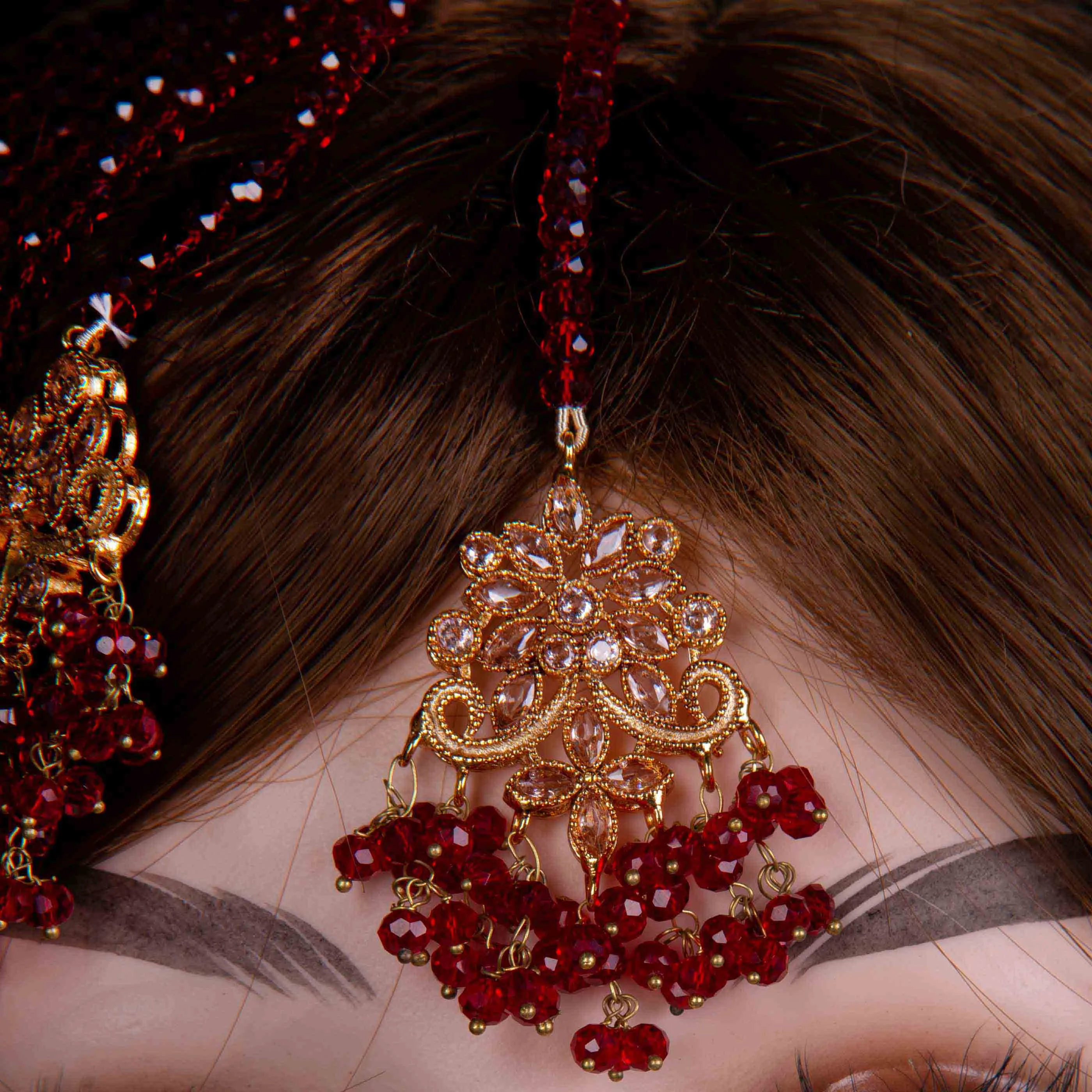 Red Beaded Bridal Necklace Jewelry Set