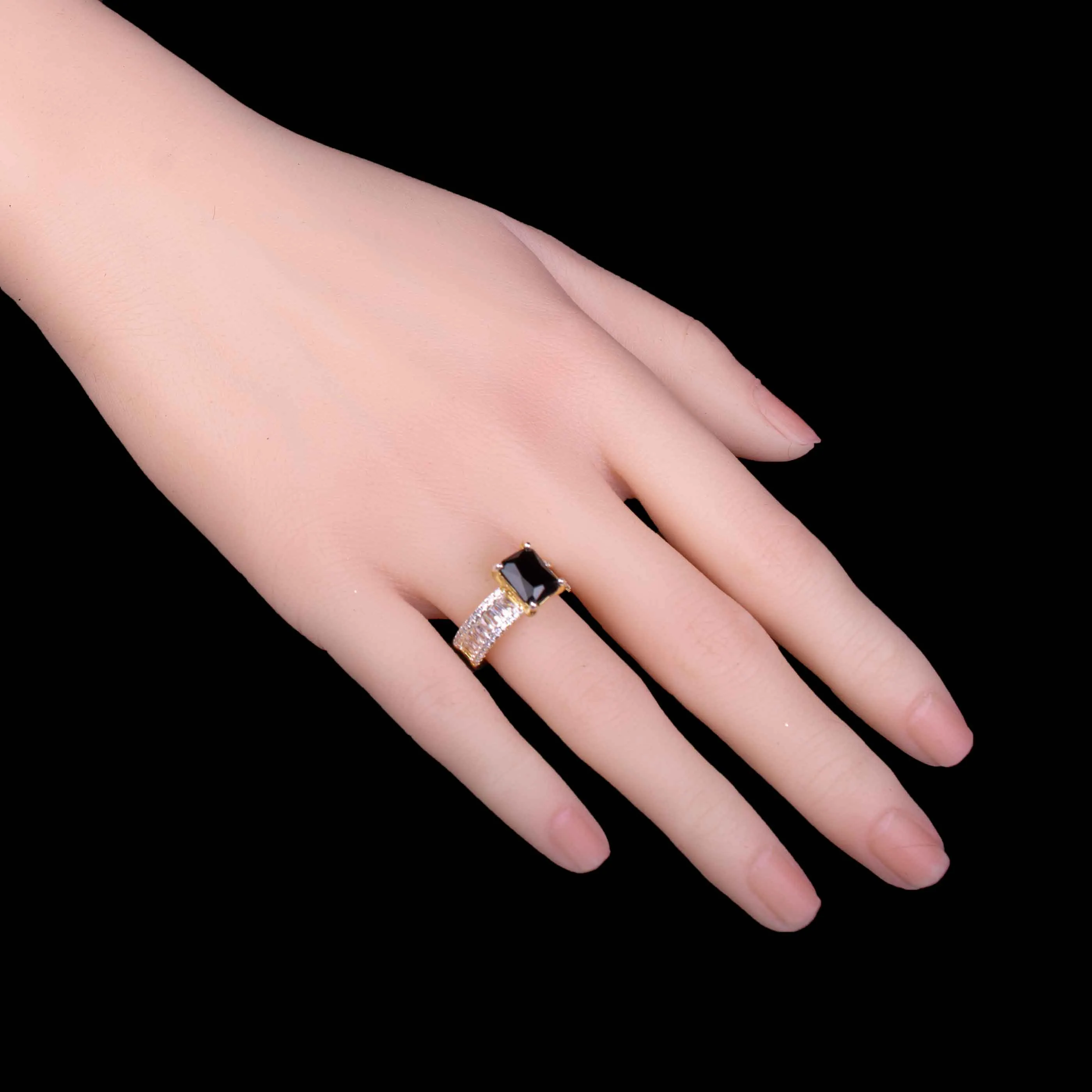 Black Emerald Cut Adjustable Size Ring