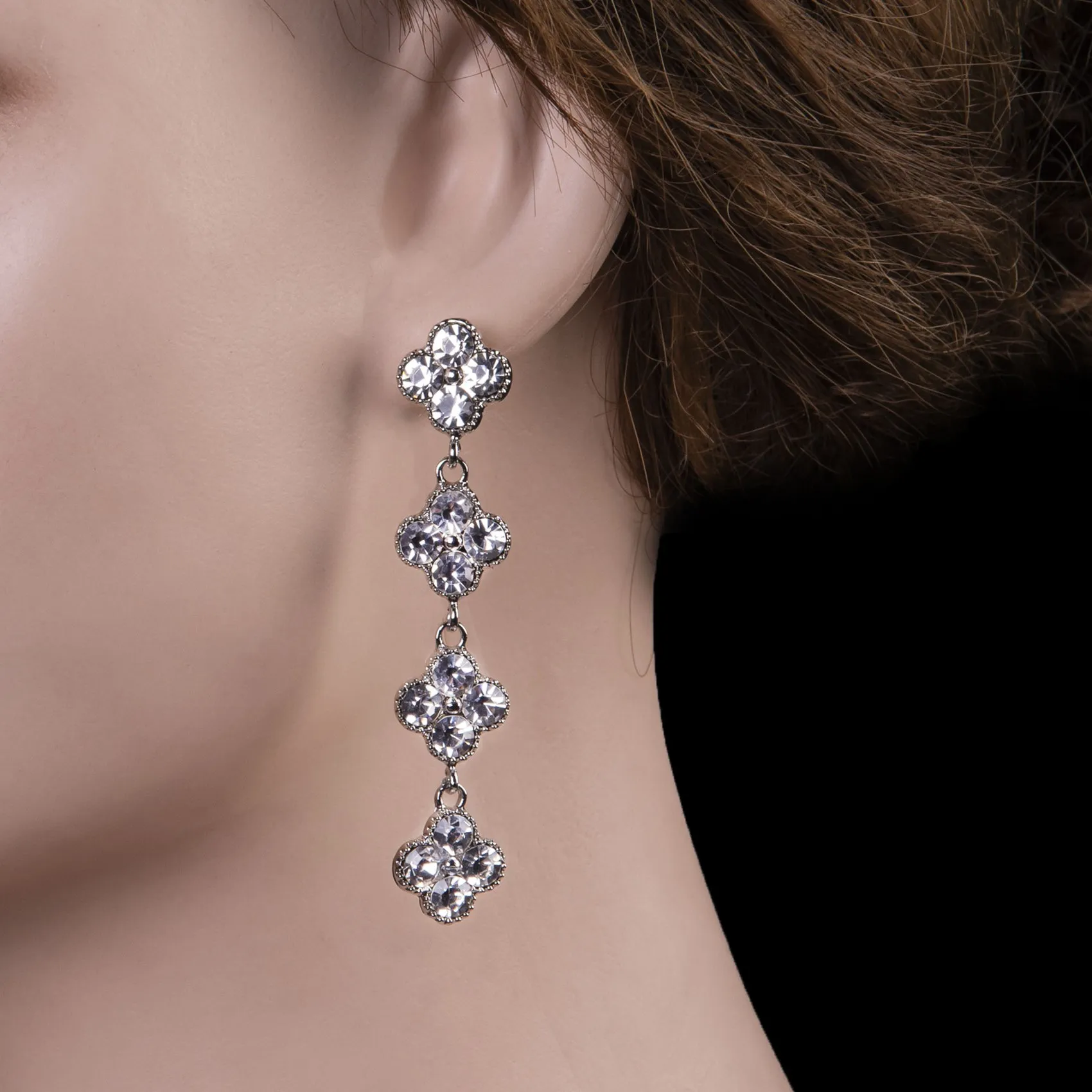 Pave Clover Dangle Drop Earrings