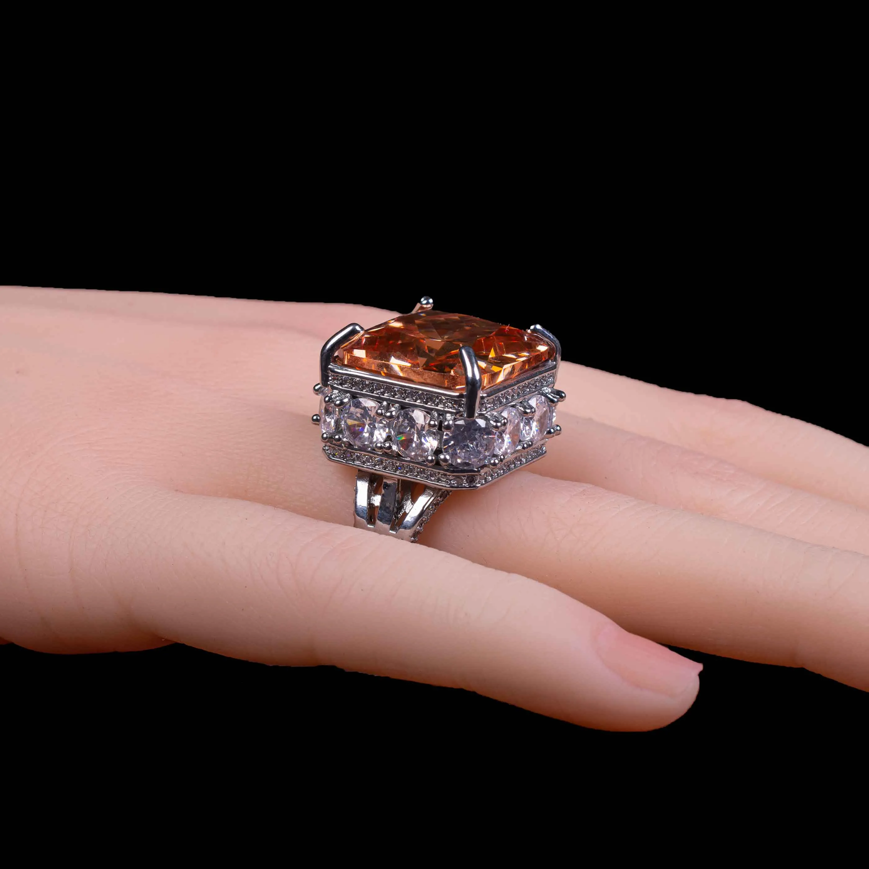 Brown Square Stone Crystal Ring