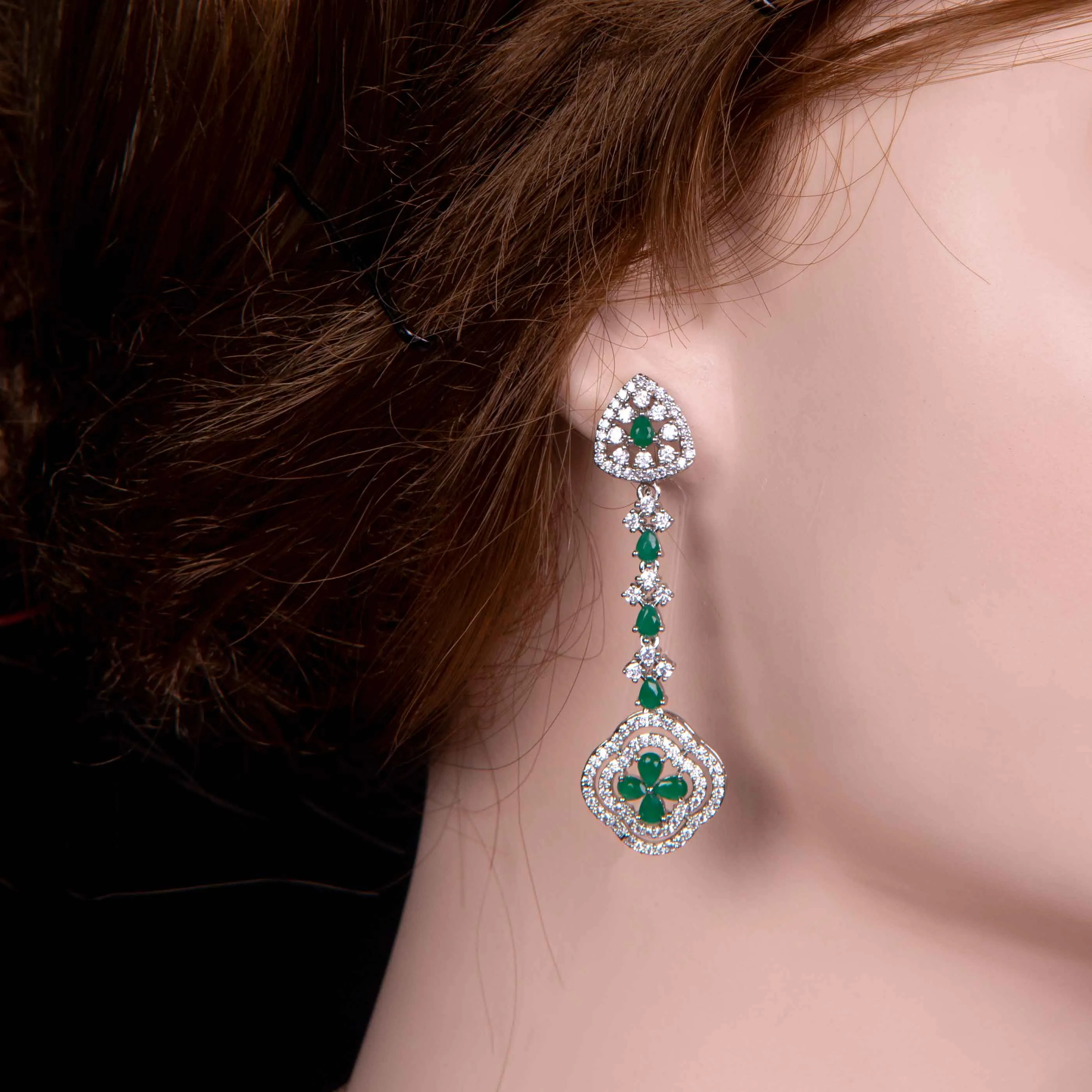 American Diamond Green Stones Necklace Set