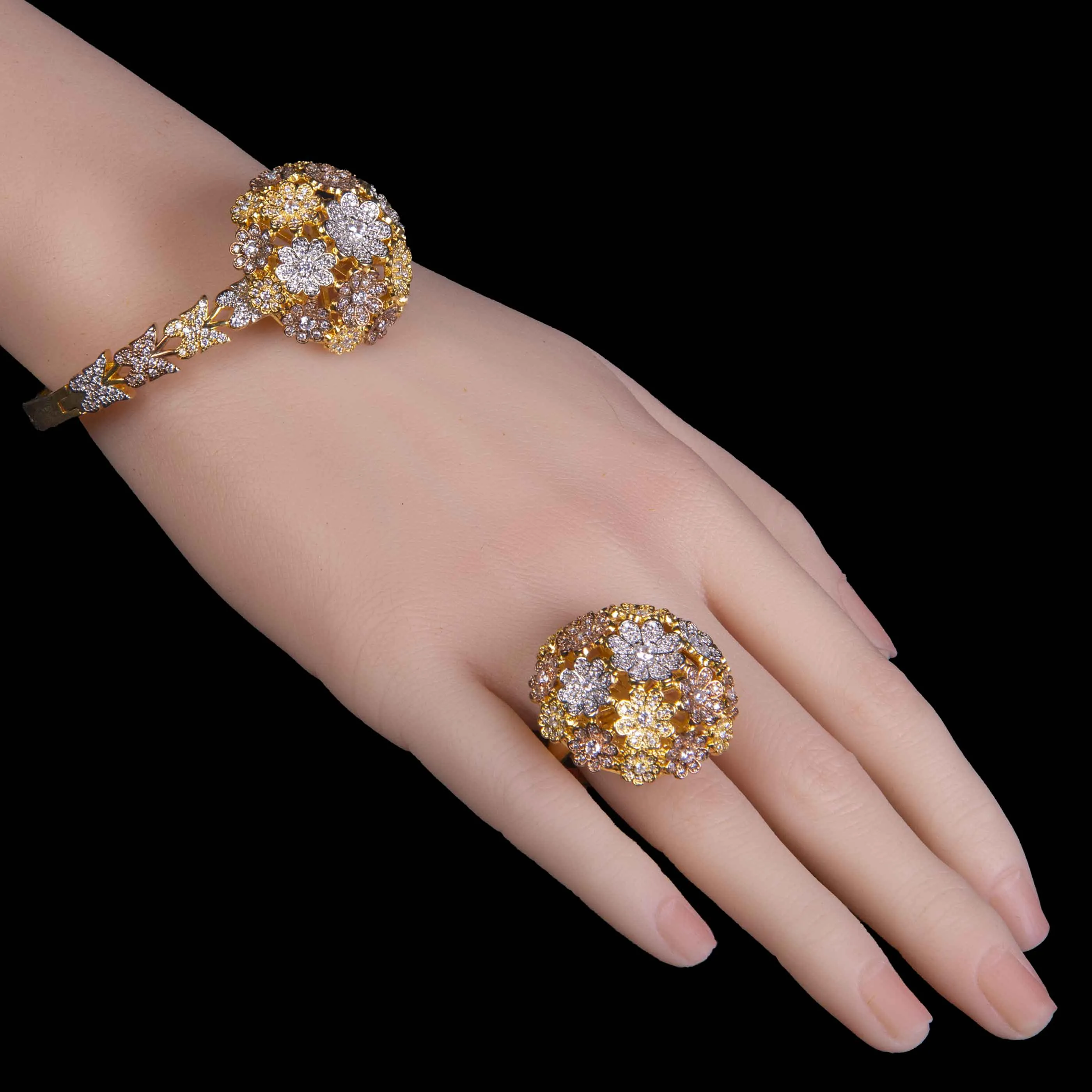 Floral Copper Bracelet Ring Set