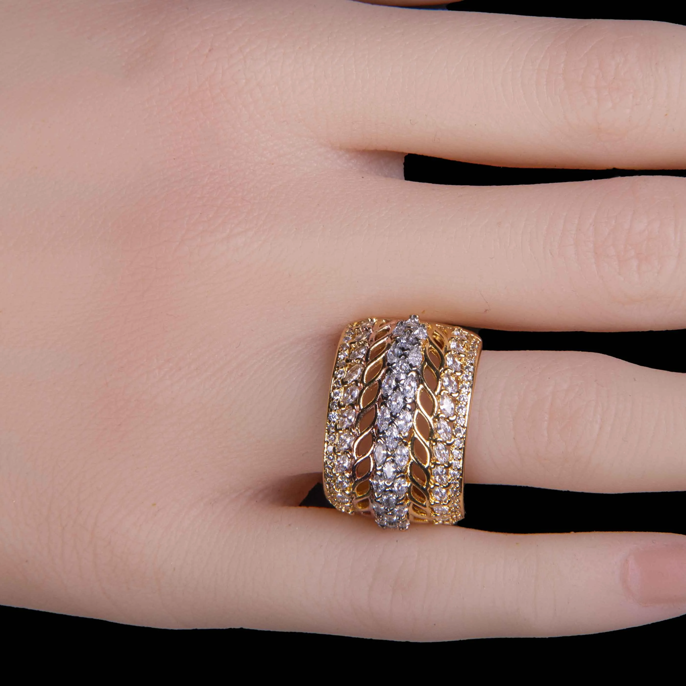 Copper Bangle Bracelets Cuff Ring Set