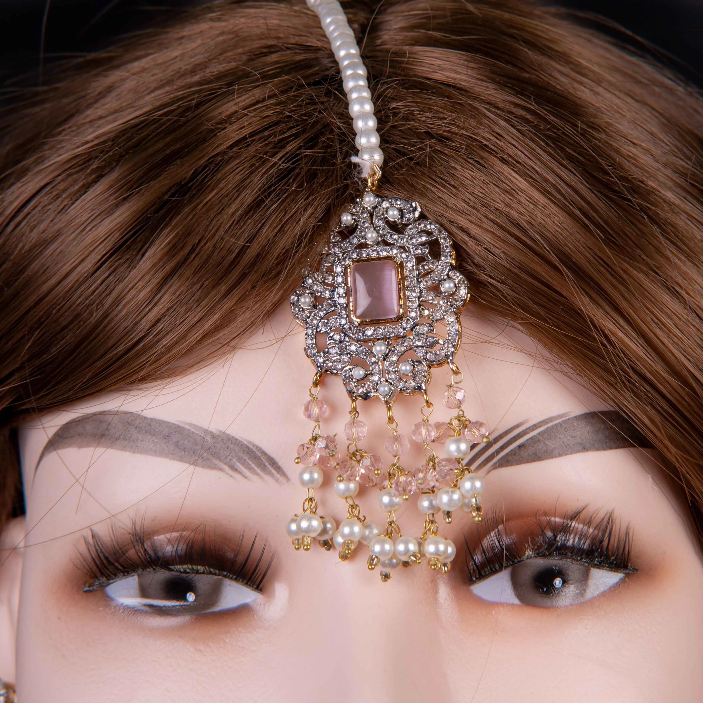 Silver Long Mala Pearl Necklace Set