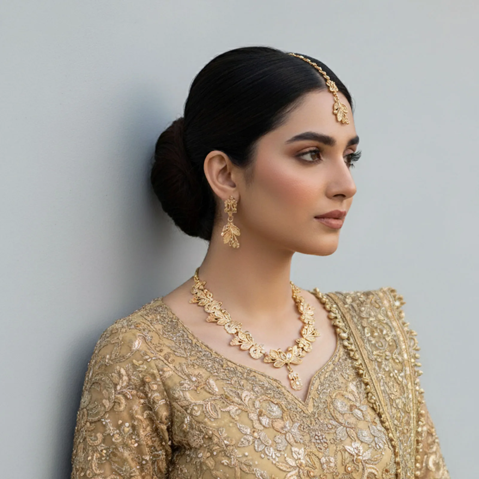 Floral Gold Plated Necklace Jewelry Set