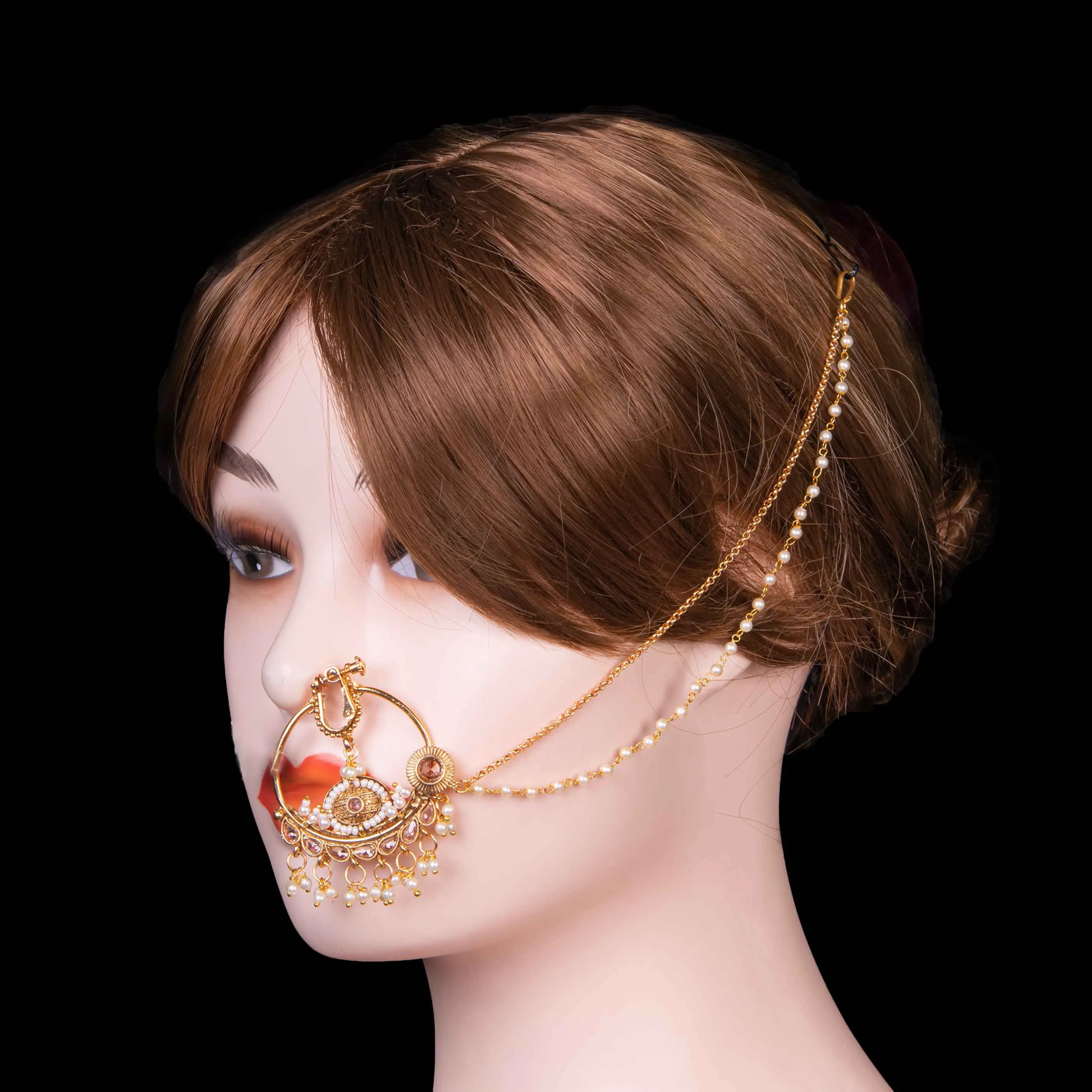 Bridal Nose Ring with pearl chain