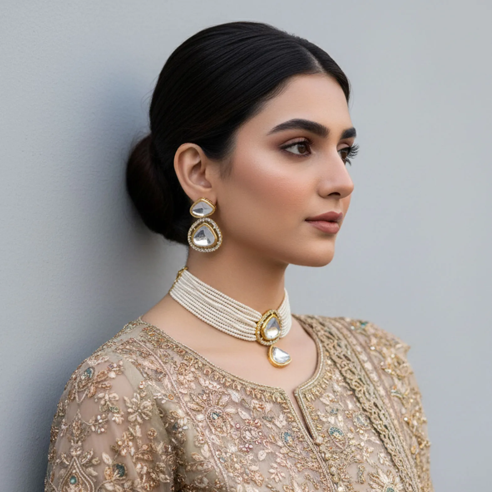 Kundan White Pearl Choker Set