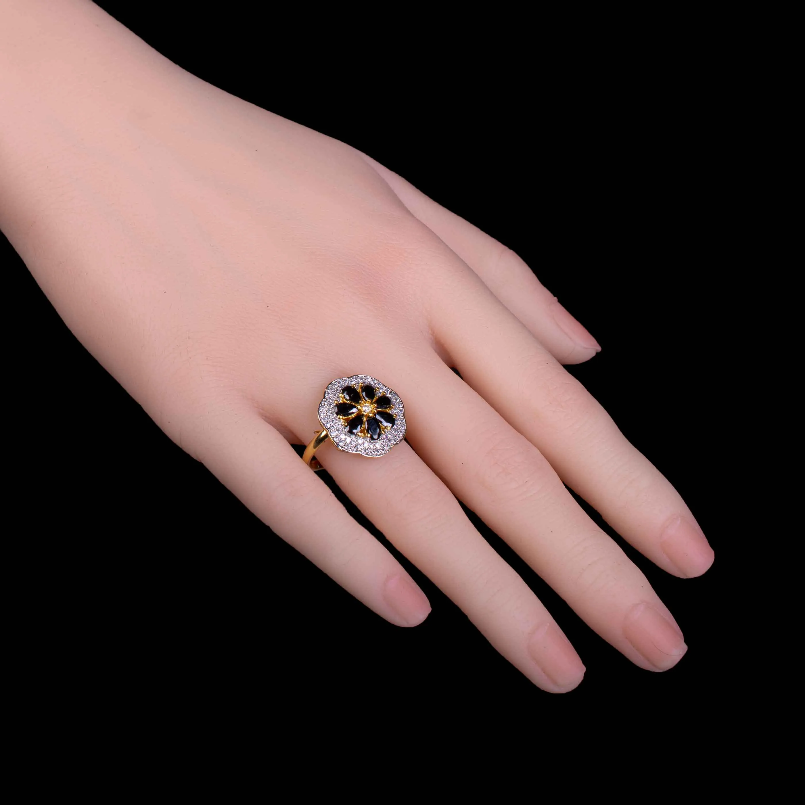 Midnight Bloom Floral Cocktail Ring