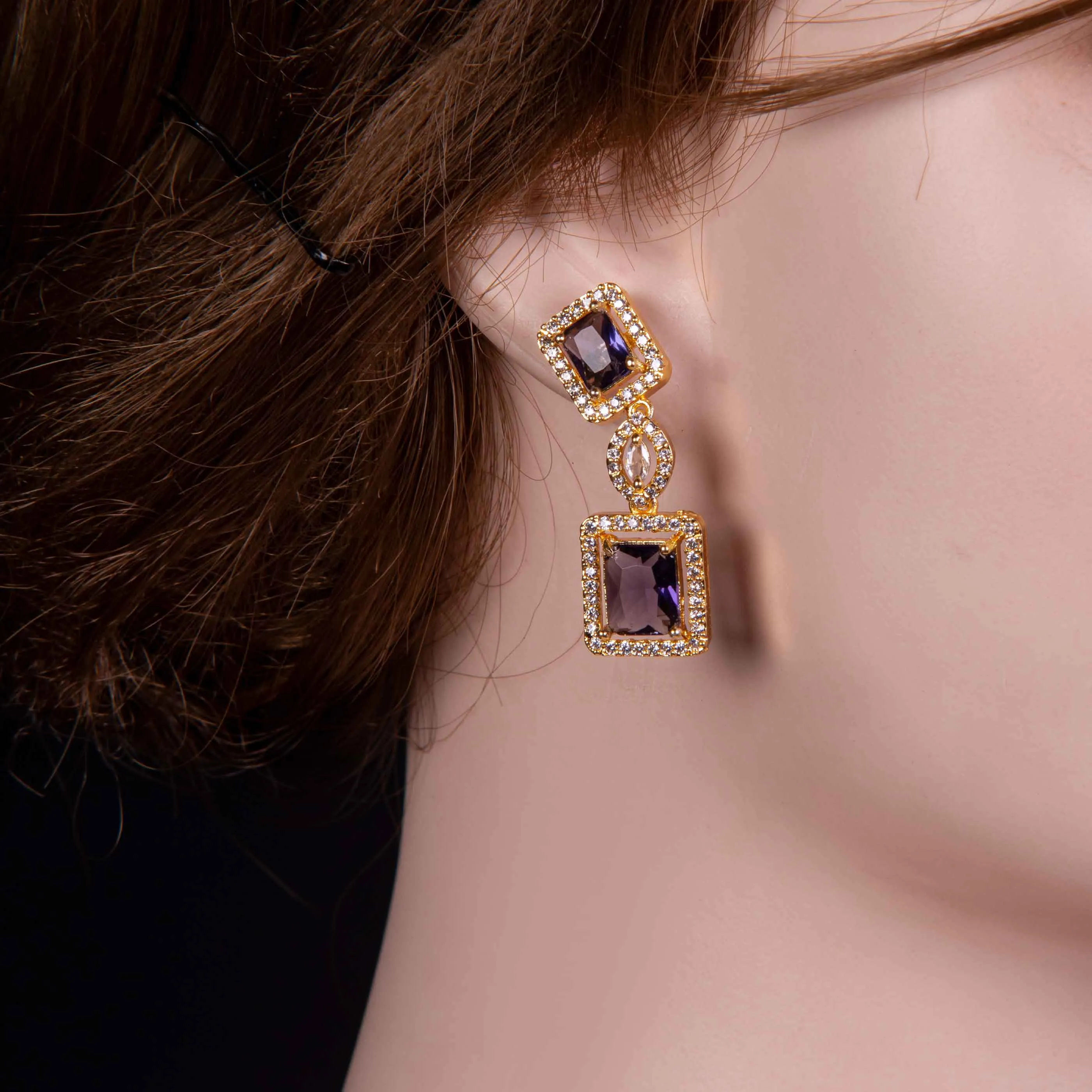 American Diamond Square Stone Necklace Set