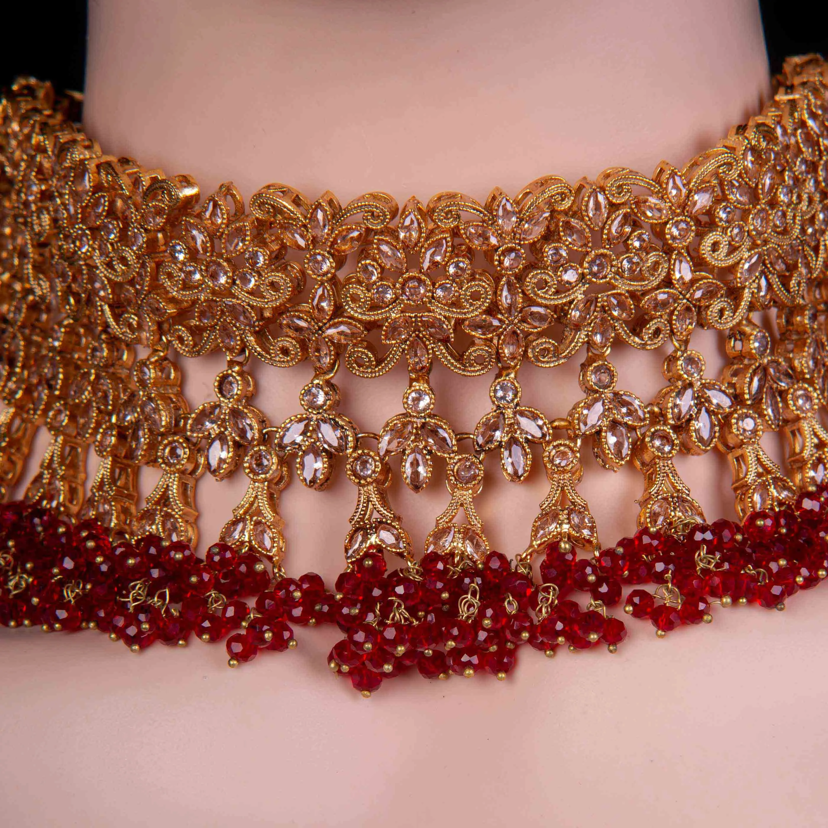 Red Beaded Bridal Necklace Jewelry Set