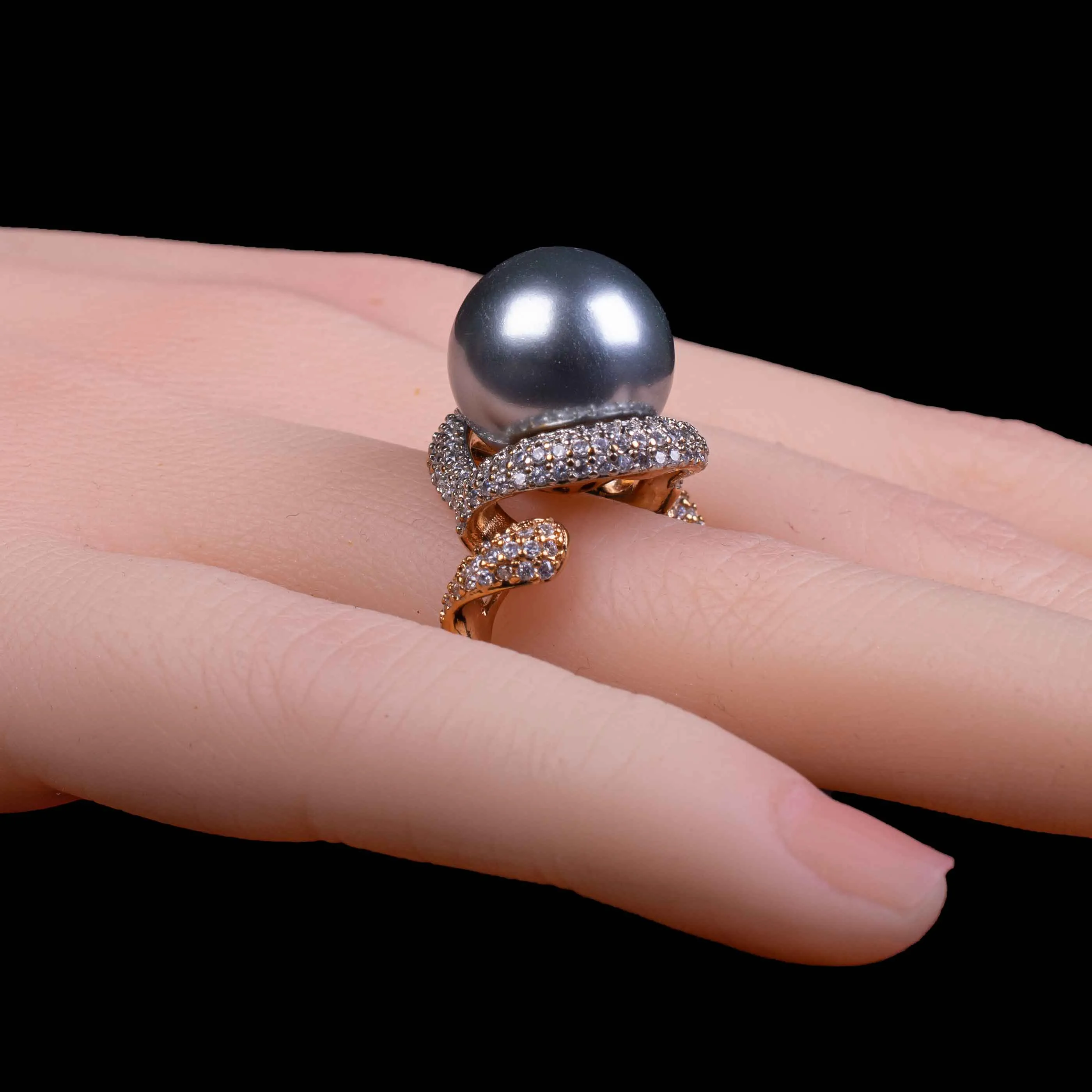 Silver Grey Big Pearl Rings