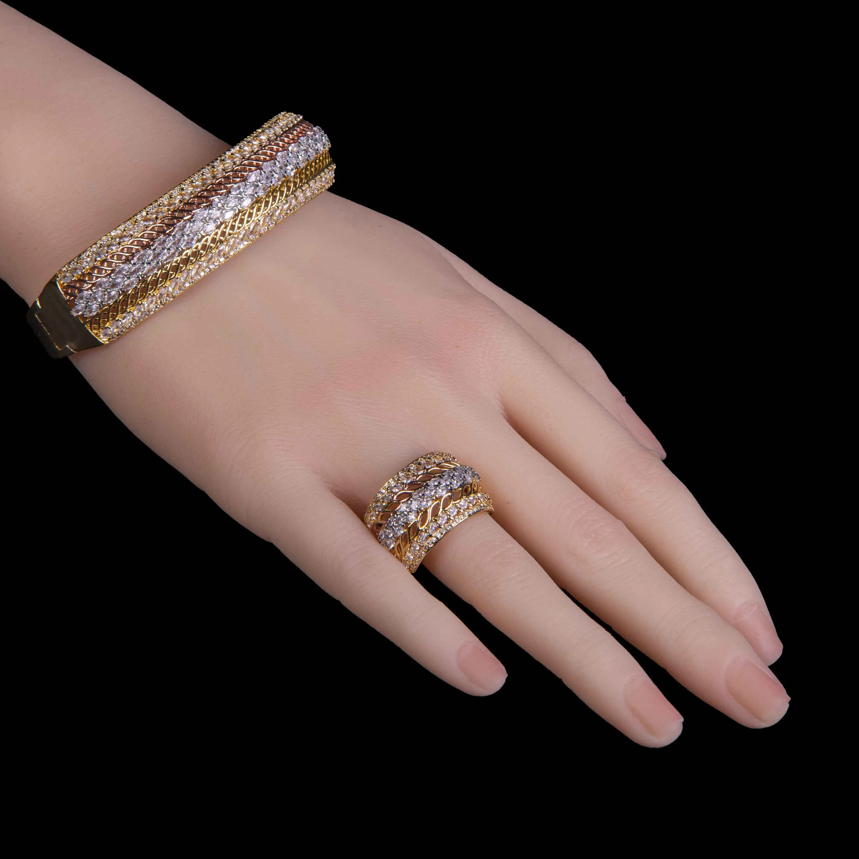 Copper Bangle Bracelets Cuff Ring Set