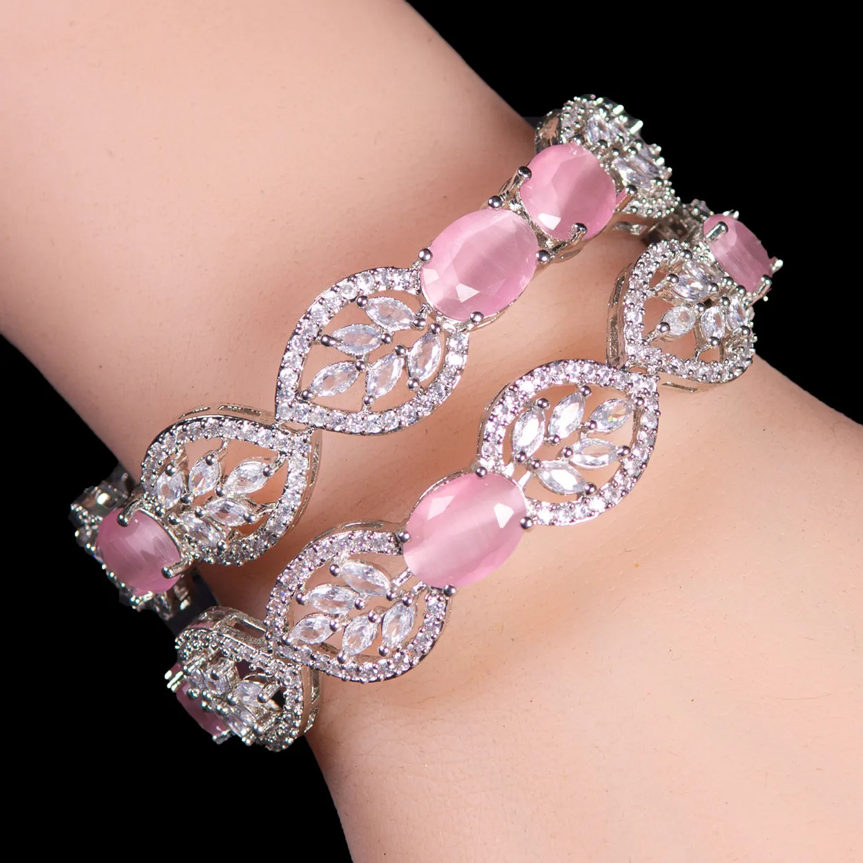 Pink Glitz Leaf Bangles