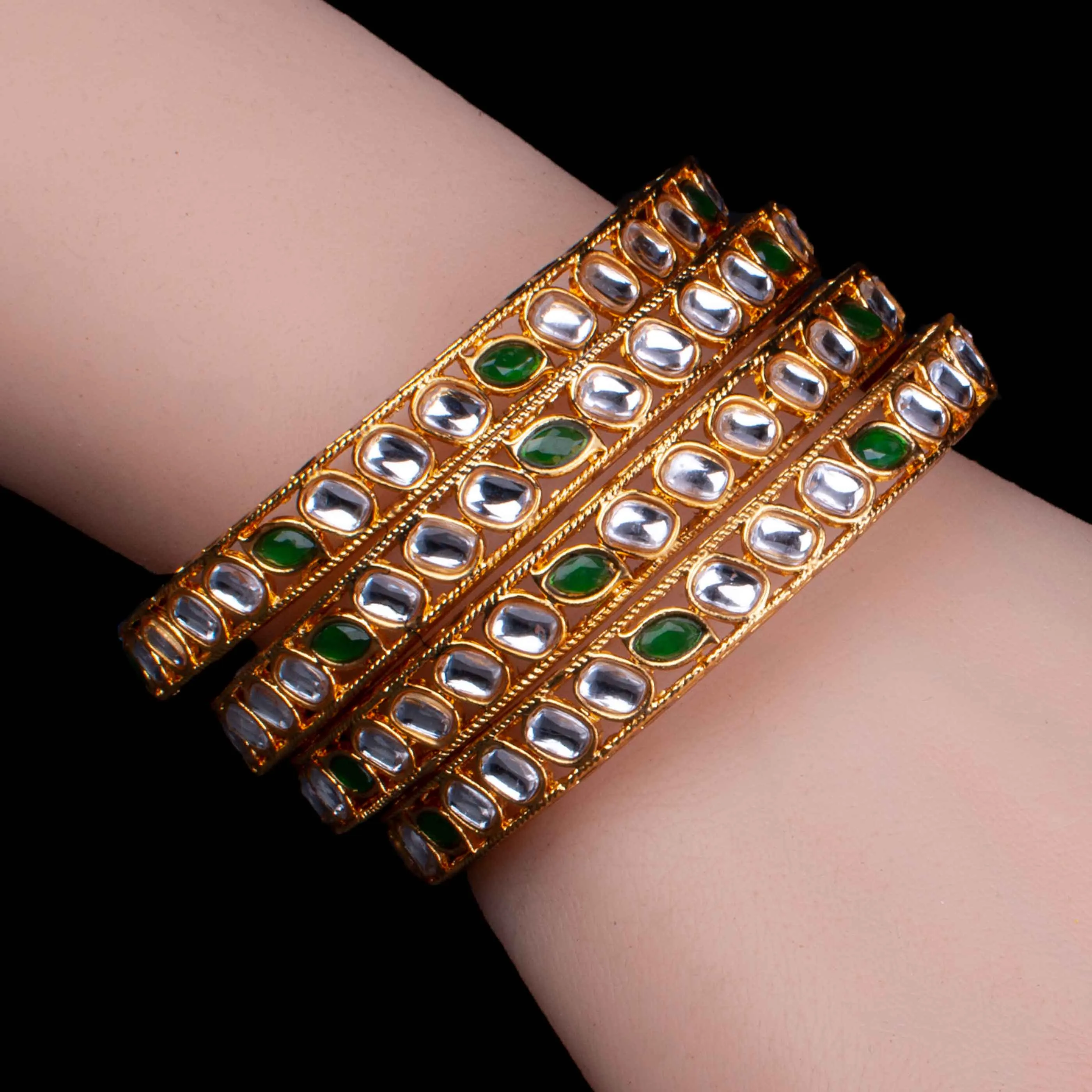 Kundan Polki 4 Pcs Bangles Set
