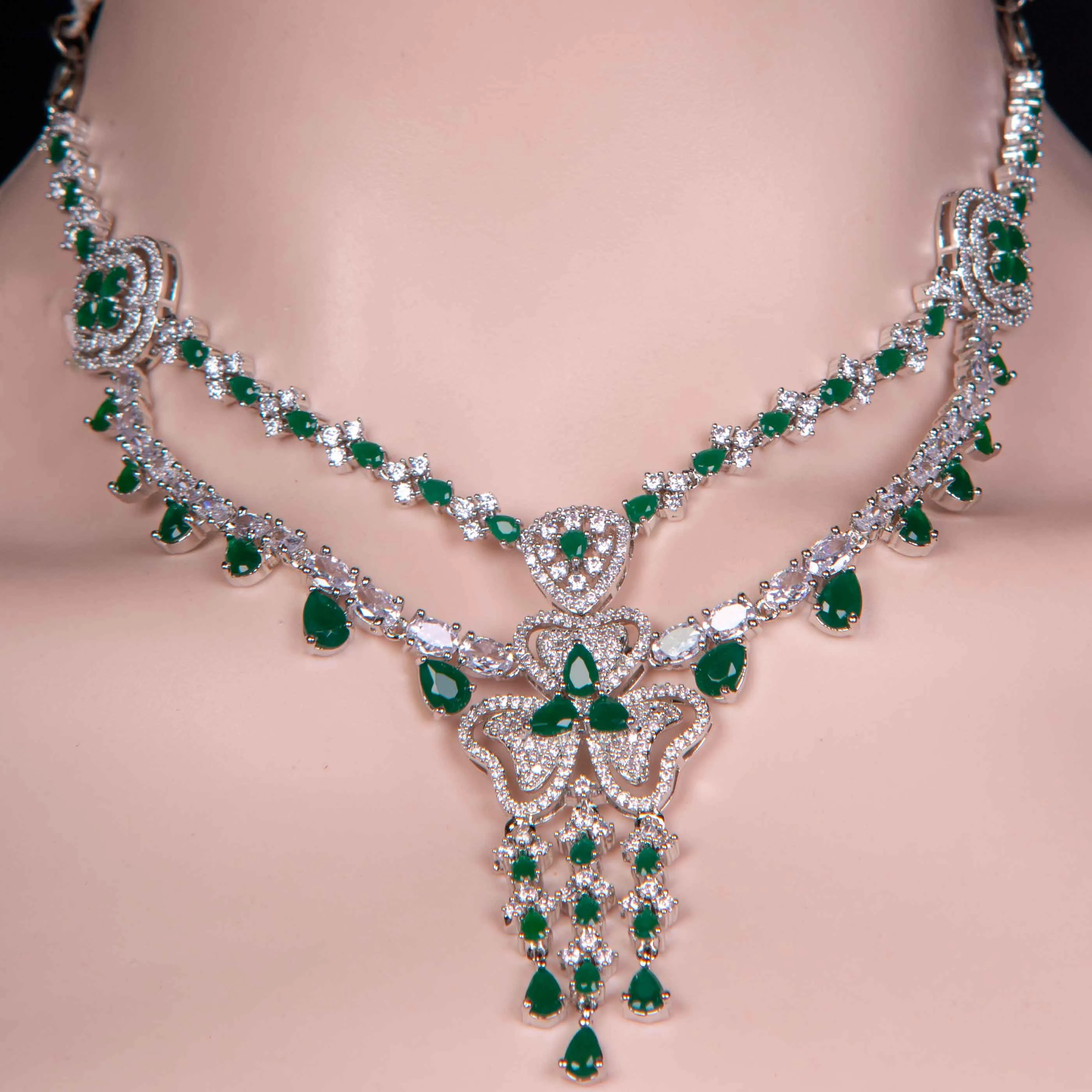 American Diamond Green Stones Necklace Set